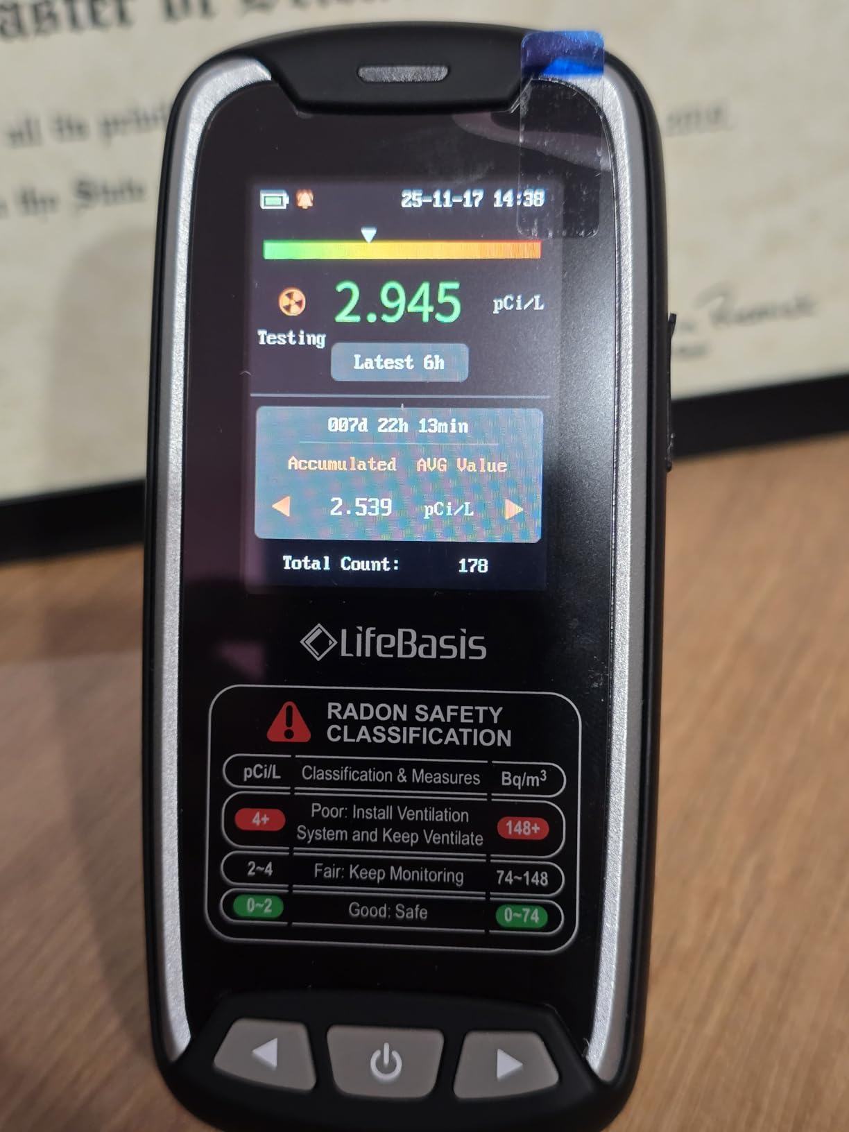 LifeBasis Radon Detector with TFT Color Display First Data Display in 6 Hours, Portable Radon Monitor for Home Rechargeable Radon Tester Long Data Storage with Visual and Audible Alarm pCi/L or Bq/m³ customer photo 2