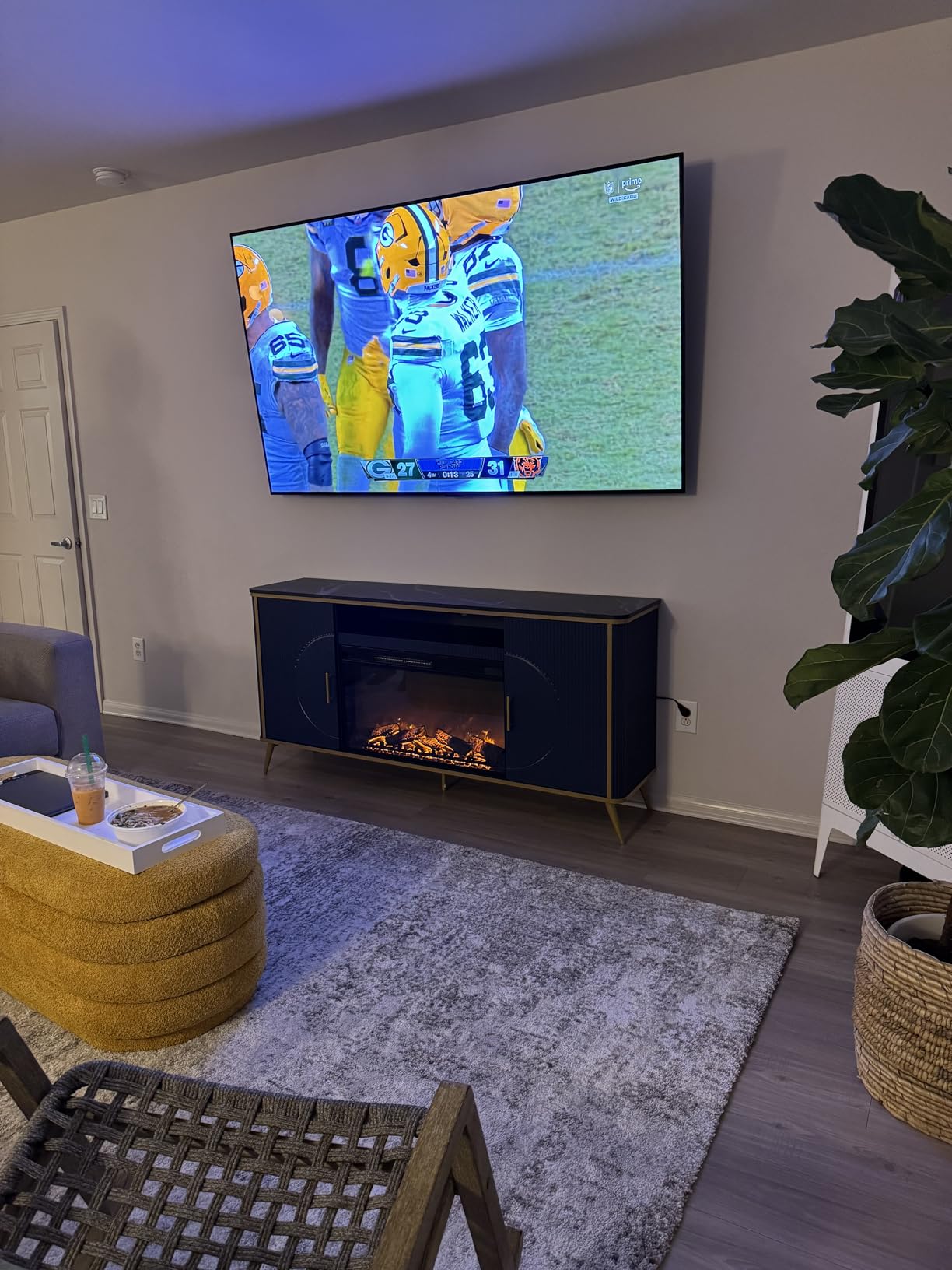 Fluted Fireplace TV Stand Up to 80