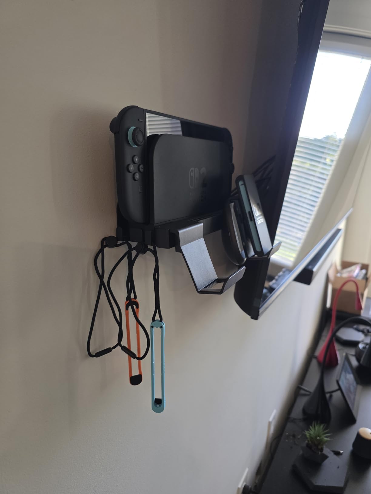 [Switch 2/1/OLED Universal] Metal Wall Mount for Nintendo Switch 2 2025 (Mounts Switch 2 Behind TV) - Switch 2/Switch/OLED Organizer Shelf Stand with 10 Game Card Slots with Joycon Hanger Brackets *4 customer photo 2