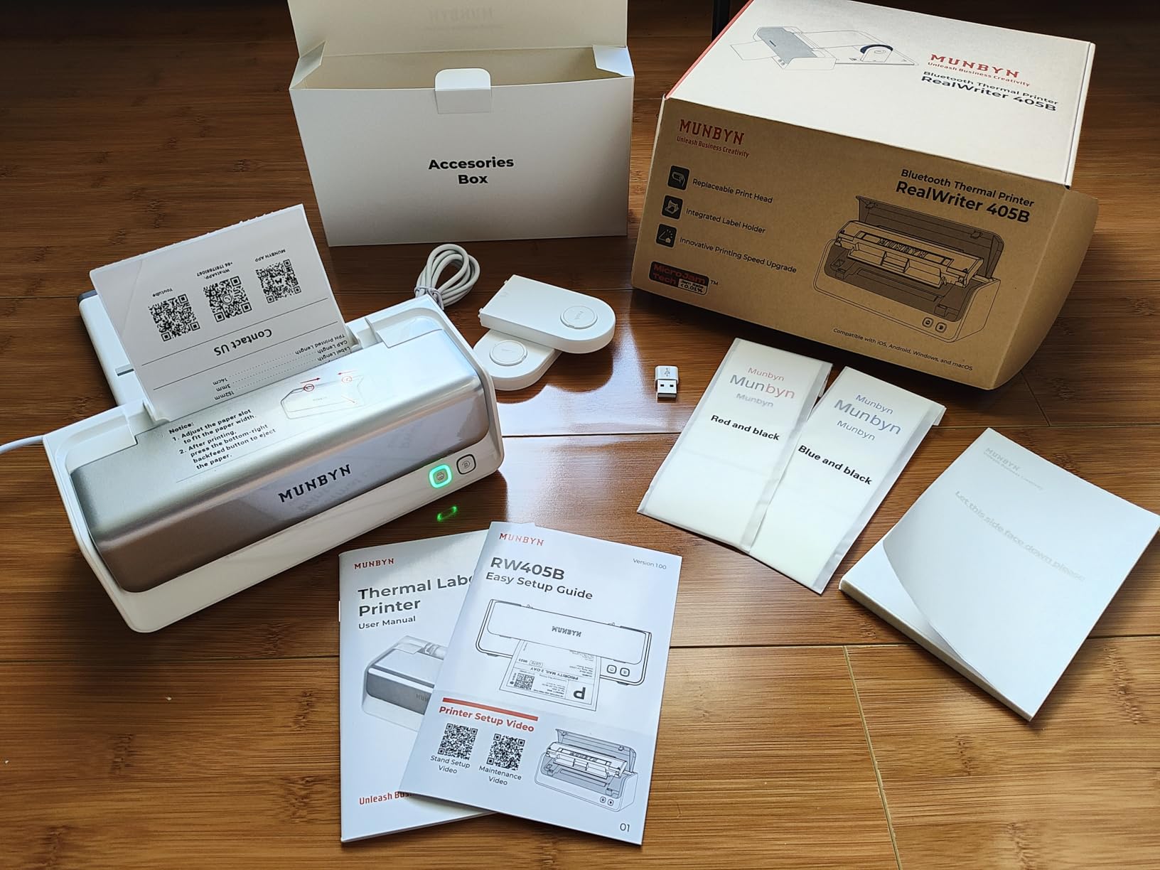 MUNBYN Replaceable Print-Head Bluetooth Thermal Label Printer with Paper Holder, RW405B, Wireless 4x6 Shipping Label Printer for Small Businesses Compatible with Mac, Windows, iPhone, Android, Chrome customer photo 1