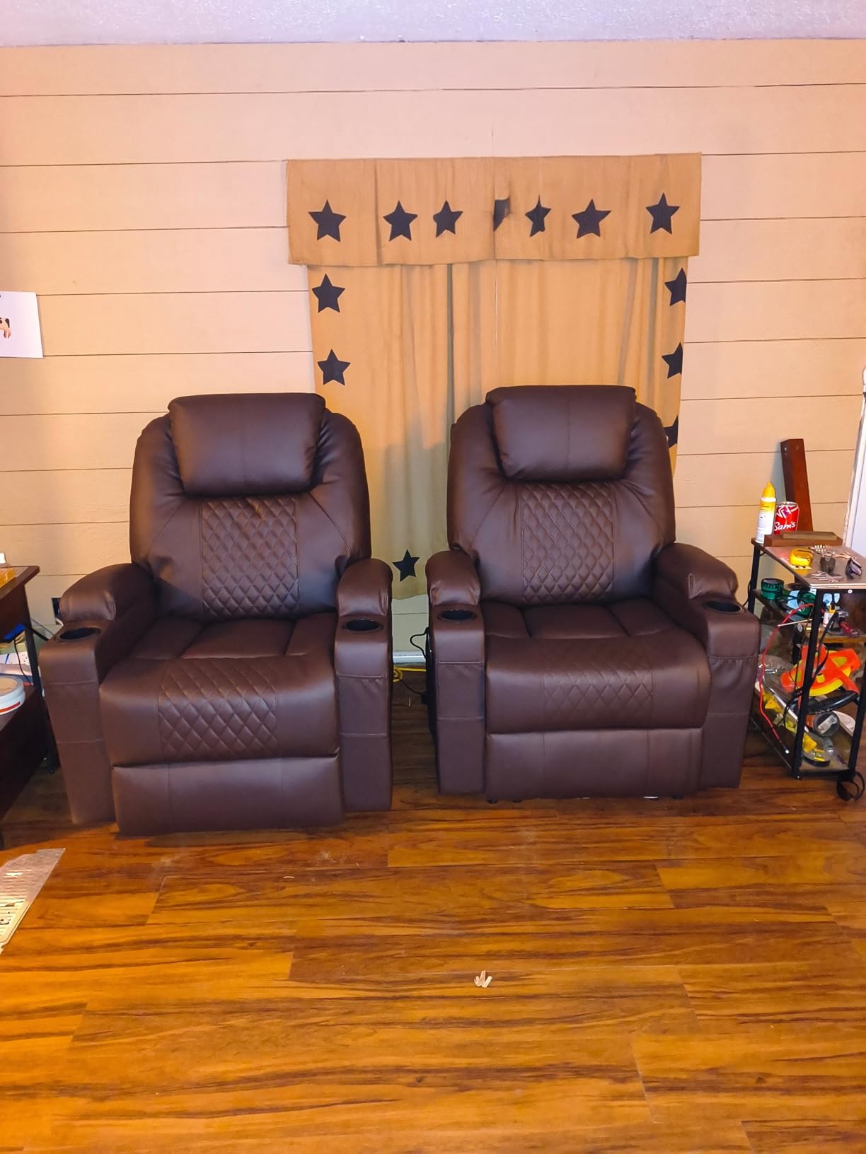 AHMED Power Recliner Chair with Vibration Massage & Heat for Adults, Faux Leather Home Theater Seating with Cup Holders/LED Lights/USB Ports/Side Pockets for Living Room, Black customer photo 1
