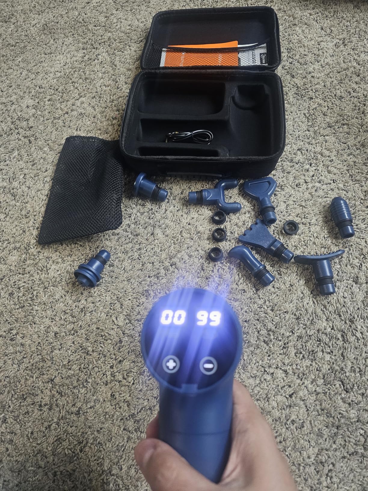 cotsoco Massage Gun Deep Tissue, Muscle Massage Gun with 9 Attachment Heads 20 Speeds & Silent Brushless Motor for Pain Relief, Handheld Percussion Back Massager Gun for Athletes customer photo 1