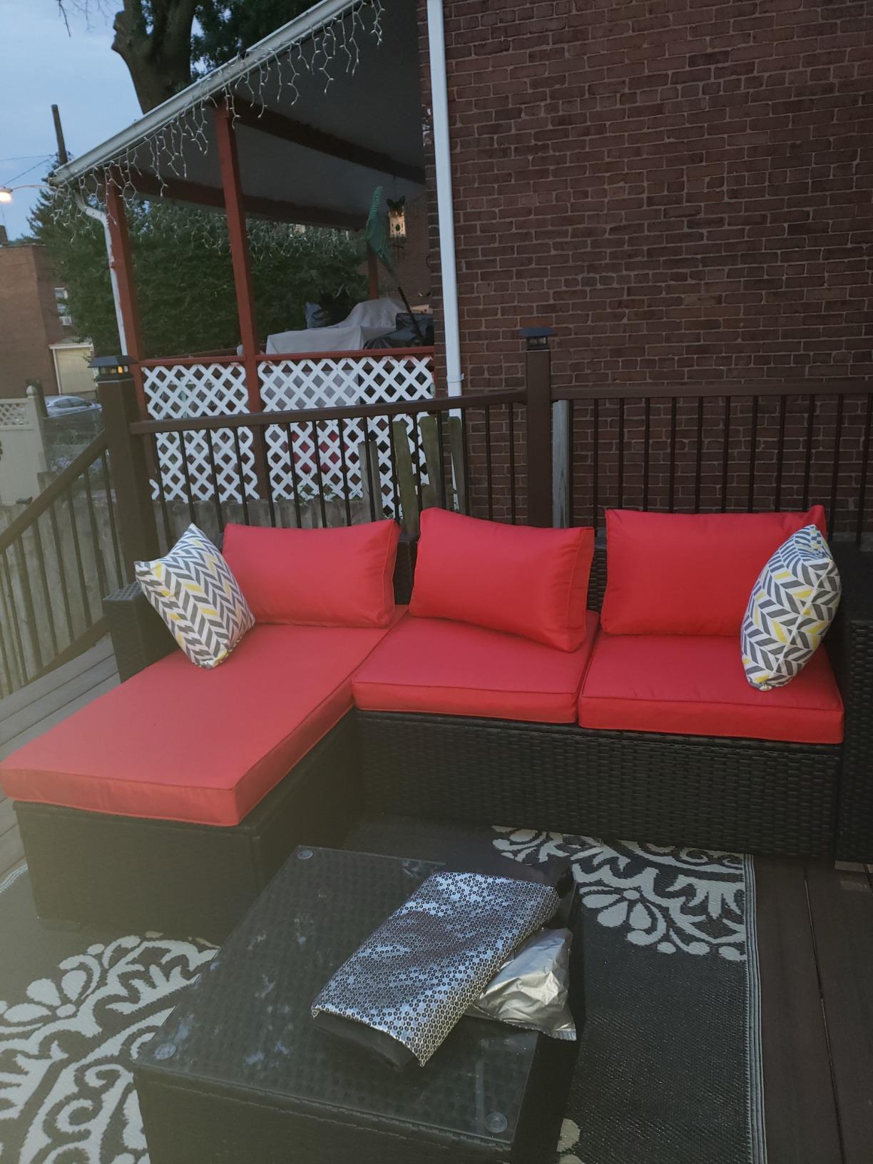 Shintenchi 4 Pieces Patio Furniture Sets, Outdoor Sofa Patio Sectional Sets All Weather, Wicker Rattan Seating Sofa Couch with Cushions & Coffee Table for Yard, Garden, Porch, Poolside (Gray) customer photo 1