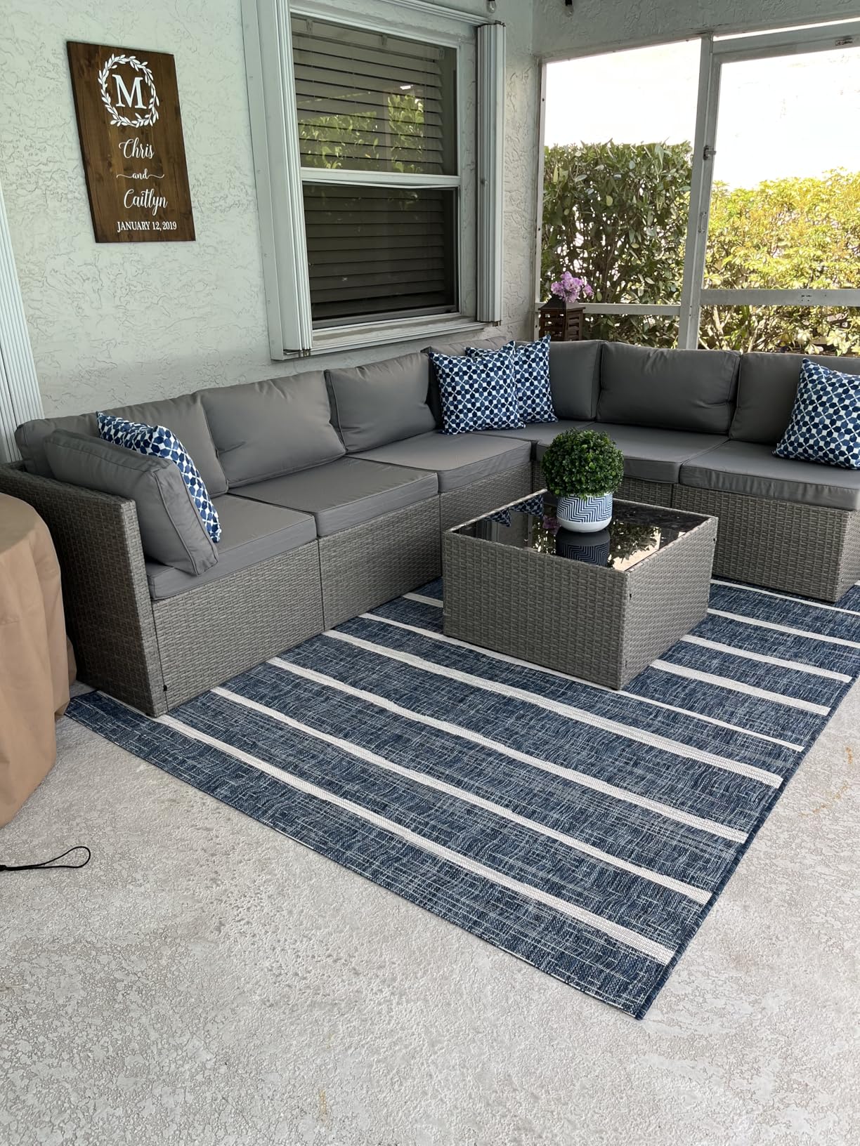Pamapic 7 Piece Outdoor Sectional Sofa Set, All-Weather Patio Furniture with Washable Cushions, Waterproof Gray Rattan Wicker Conversation Set for Backyard, Poolside, Garden (Navy Blue Cushions) customer photo 2