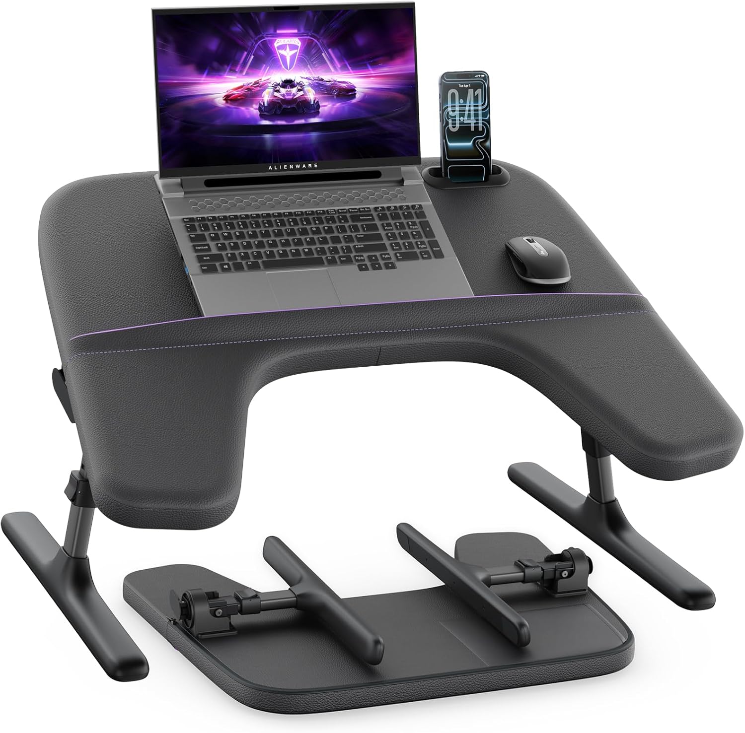 SAIJI Laptop Lap Desk for Bed & Couch, Adjustable Height & Angle Bed Desk with Soft Armrest for Adults, Ergo Curve Folding Bed Table for Working, Reading and Gaming, Laptop Desk for Bed (Black) customer photo 1