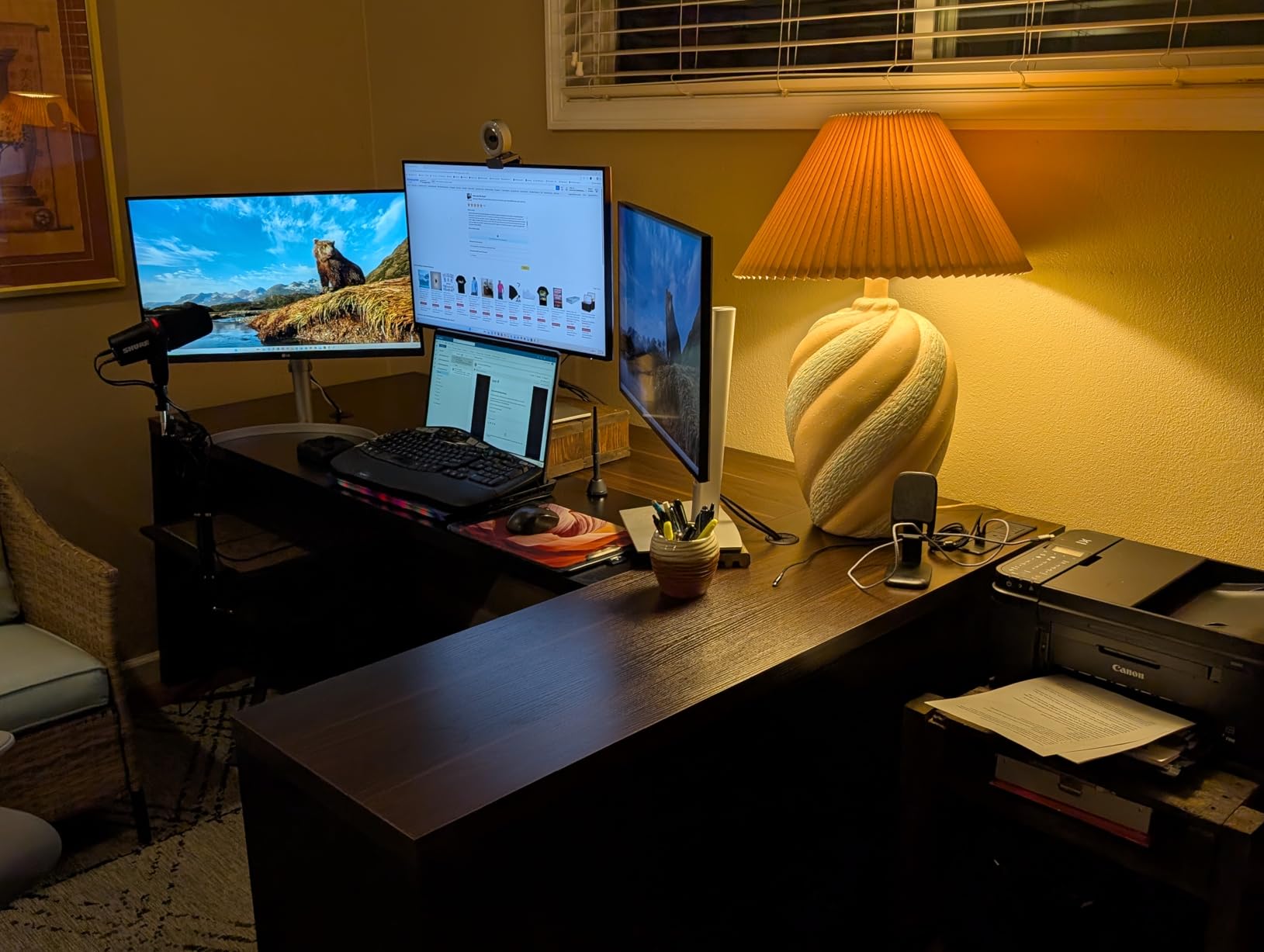 L-Shaped Executive Desk with Drawer, 78-Inch Large Home Office Desk with Cord Hold and Power Outlet, Modern Computer Table with Lateral File Cabinet, Open Shelf and PC Stand, Walnut Brown Black customer photo 1