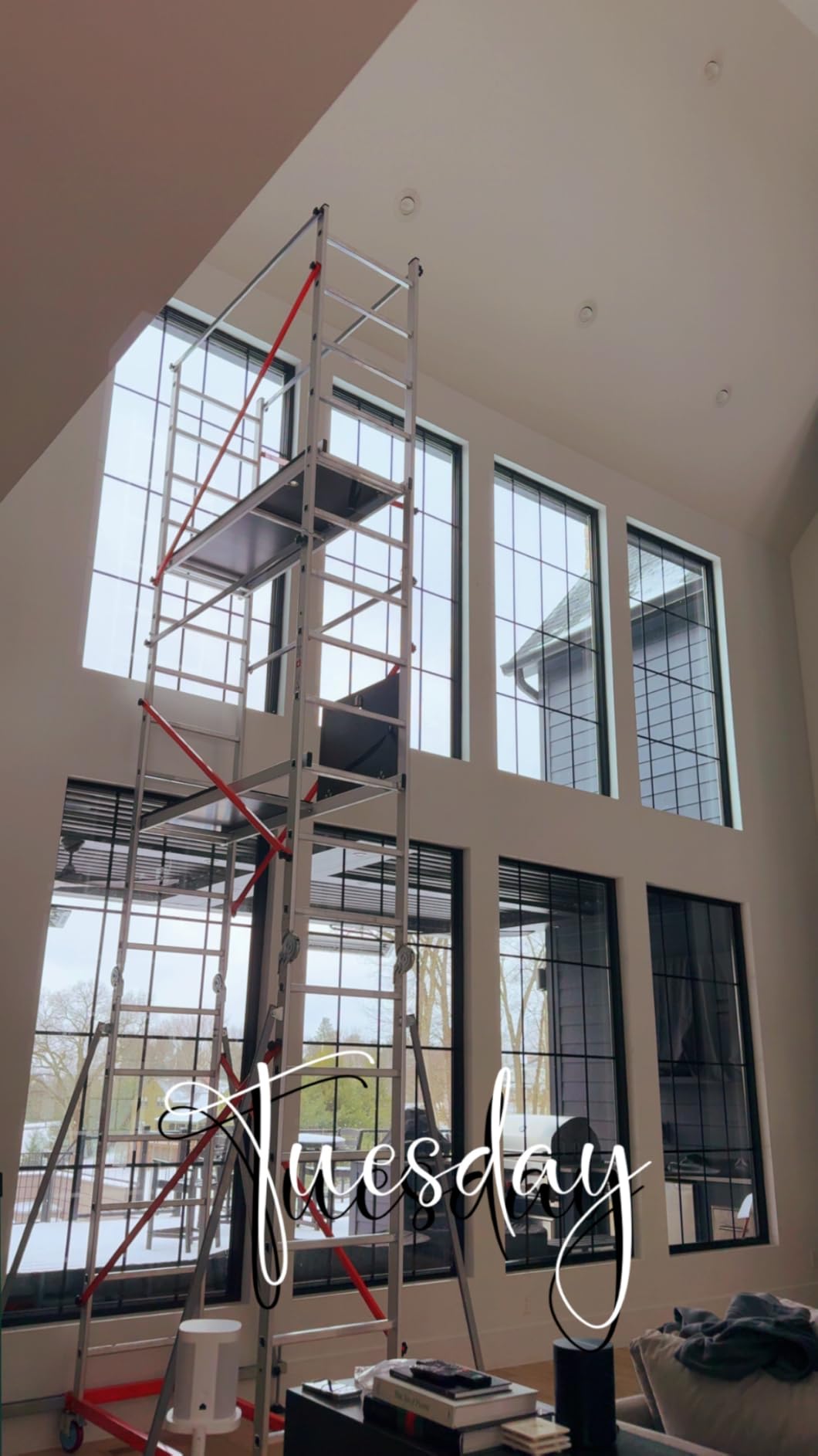 14' Aluminum Scaffold Tower, Multipurpose Rolling Scaffolding Work Platform, Utility Scaffolding Tower, Adjustable Work Platform with Hatch Deck and Guard Rail, 500 Lbs Duty Rate customer photo 1