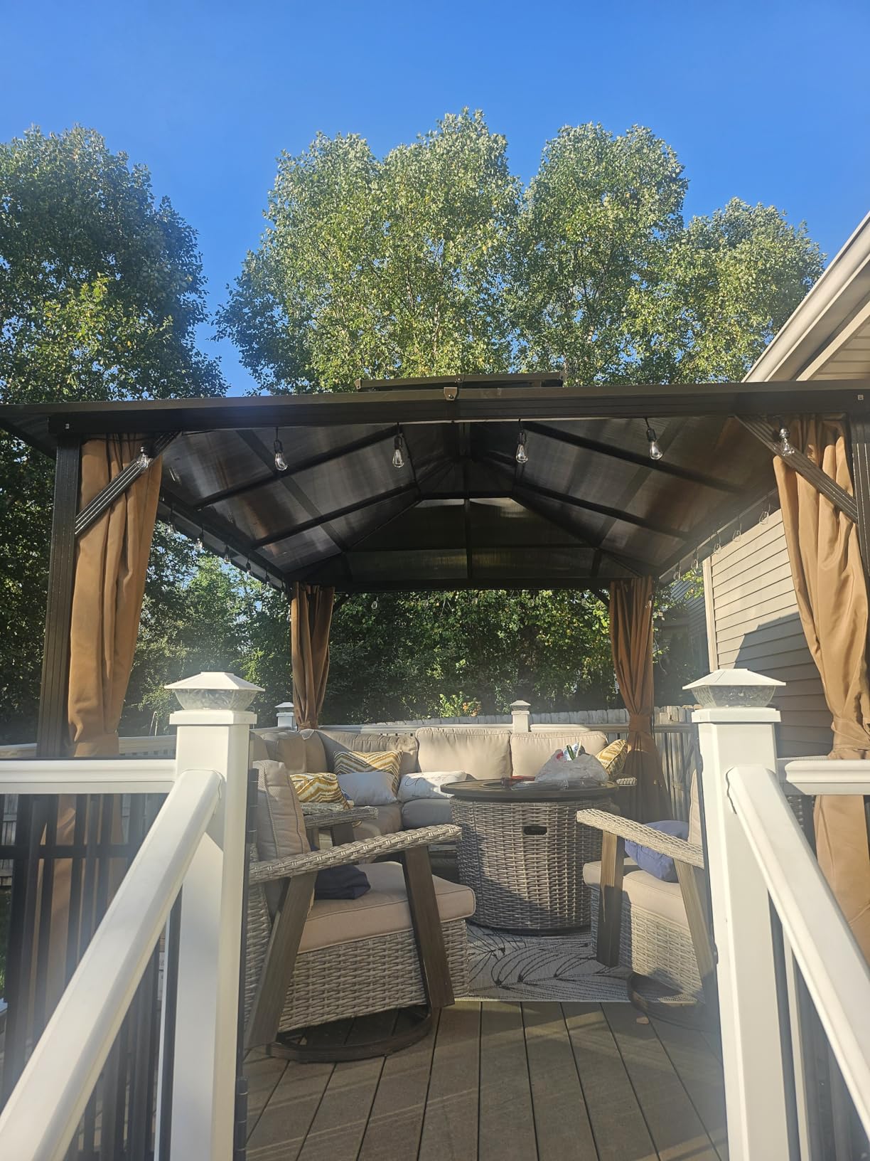 Aoxun 10' x 12' Outdoor Hardtop Gazebo Premium Polycarbonate Double-Roof Structure with Aluminum Frame, Complete with Privacy Curtains & Mosquito Netting for Backyard, Patio, Deck Parties (Brown) customer photo 2