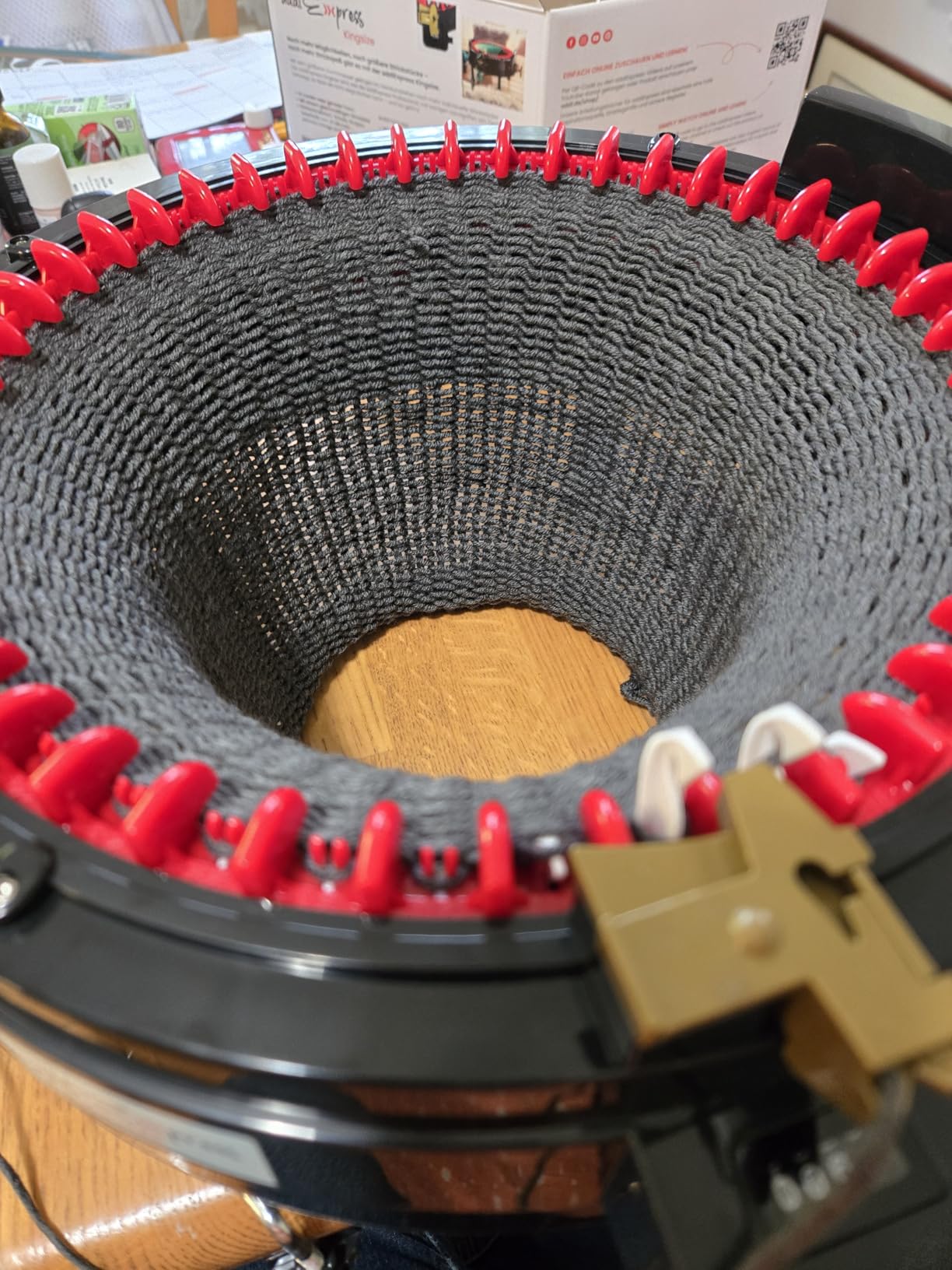 Addi Express King Size Knitting Machine Set, 46 Needles Circular Loom with Hand Crank, Row Counter, Maker's Mercantile Yarn Cake (Color May Vary), and Hat Pattern customer photo 1