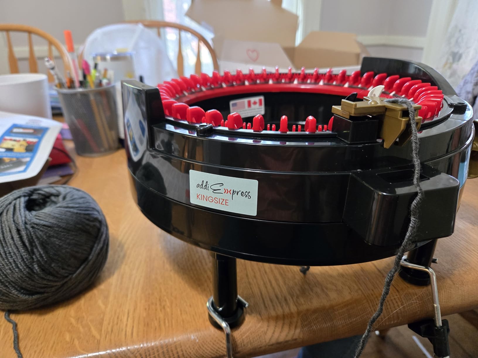 Addi Express King Size Knitting Machine Set, 46 Needles Circular Loom with Hand Crank, Row Counter, Maker's Mercantile Yarn Cake (Color May Vary), and Hat Pattern customer photo 2