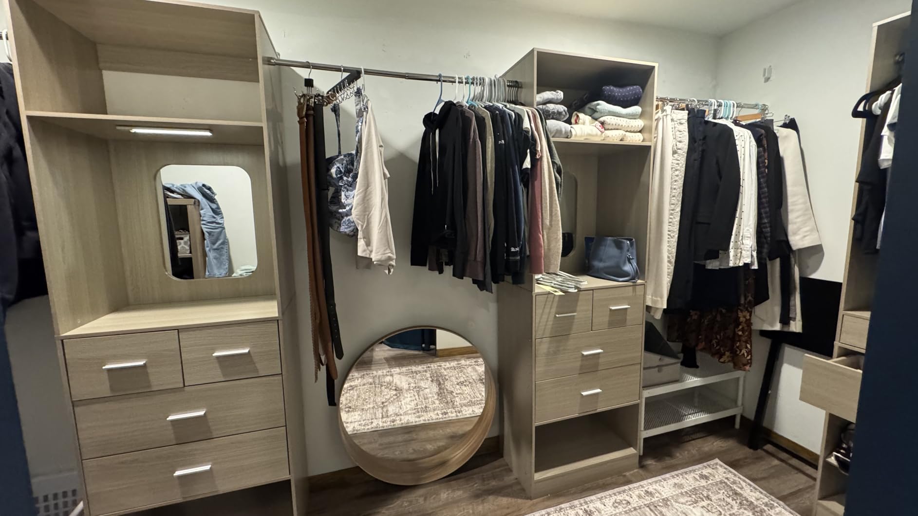 Unikito Closet Systems, 6-14FT Walk in Closet Organizer with 8 Drawers and Mirror, 168 Large Wood Closets Insert with Tower, Sturdy Wardrobe Closets Garment Rack with Extendable Hanging Rods, White customer photo 1