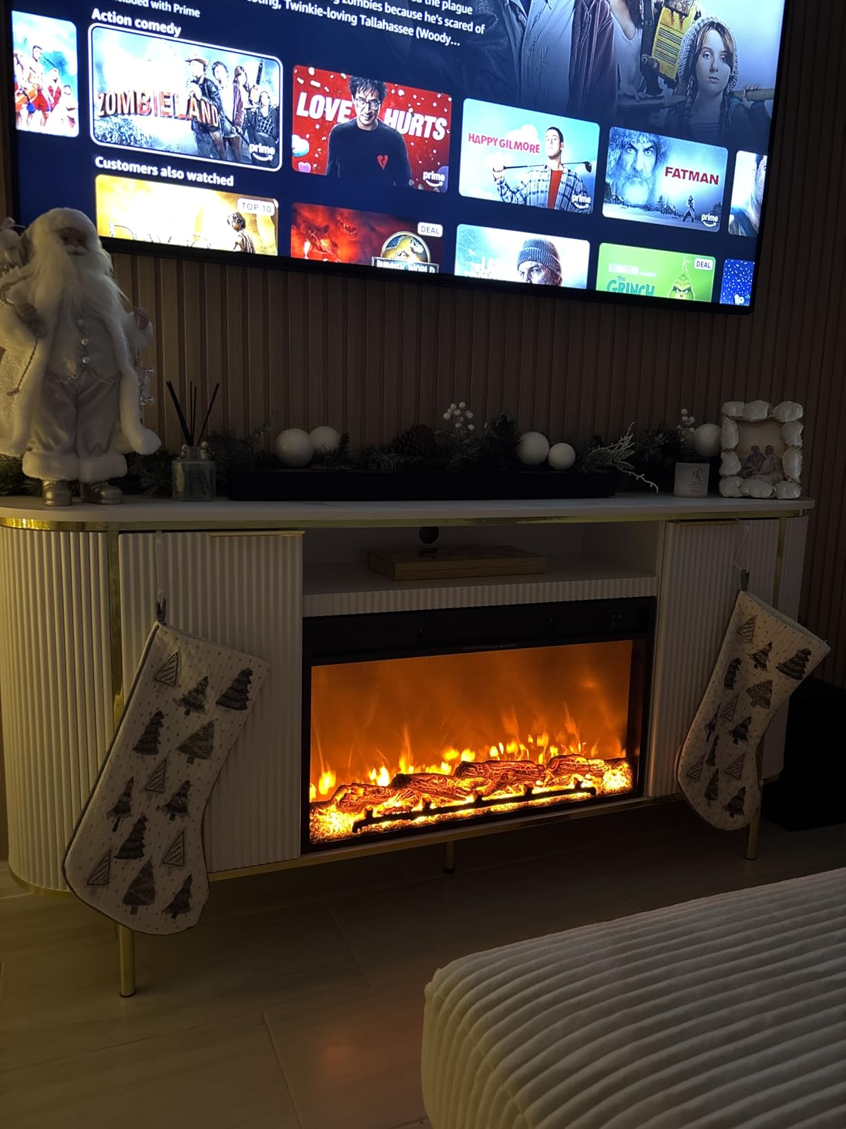 Luxury Fluted Fireplace TV Stand: 70