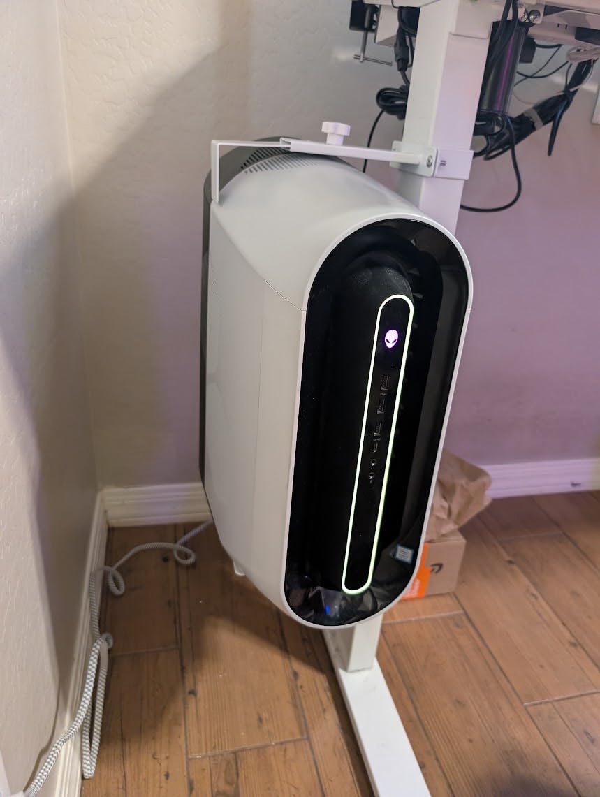 Under Desk PC Mount - No Drilling 40 lb Capacity, CPU Holder Under Desk, Adjustable Height and Width, Clamp-on Desk Leg PC Mount for Standing Desk (Fits 80mm×50mm Legs only), with Non-Slip Pads, Black customer photo 2