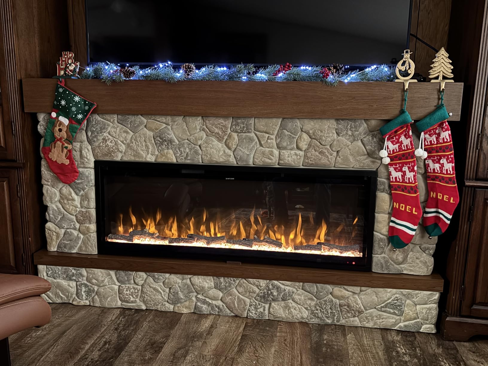 Country Living Brookstone 74 Inch Smart Electric Fireplace Mantel Package | 50 Inch Firebox Insert Heater with Remote | Warm Walnut Shelving | Multi-Color Flames | Alexa/WiFi Enabled customer photo 2