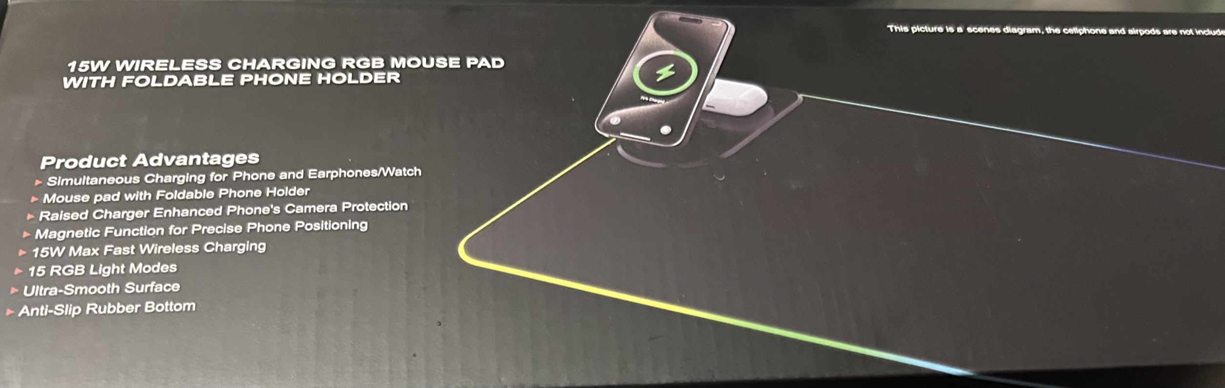 RGB Gaming Mouse Pad Wireless Charging Desk Mat with Foldable Phone Stand, Large LED Gaming Mat 800x350x4mm, 15 Light Modes, Waterproof, Keyboard Pad for PC Computer, Includes 20W PD Power Adapter customer photo 1