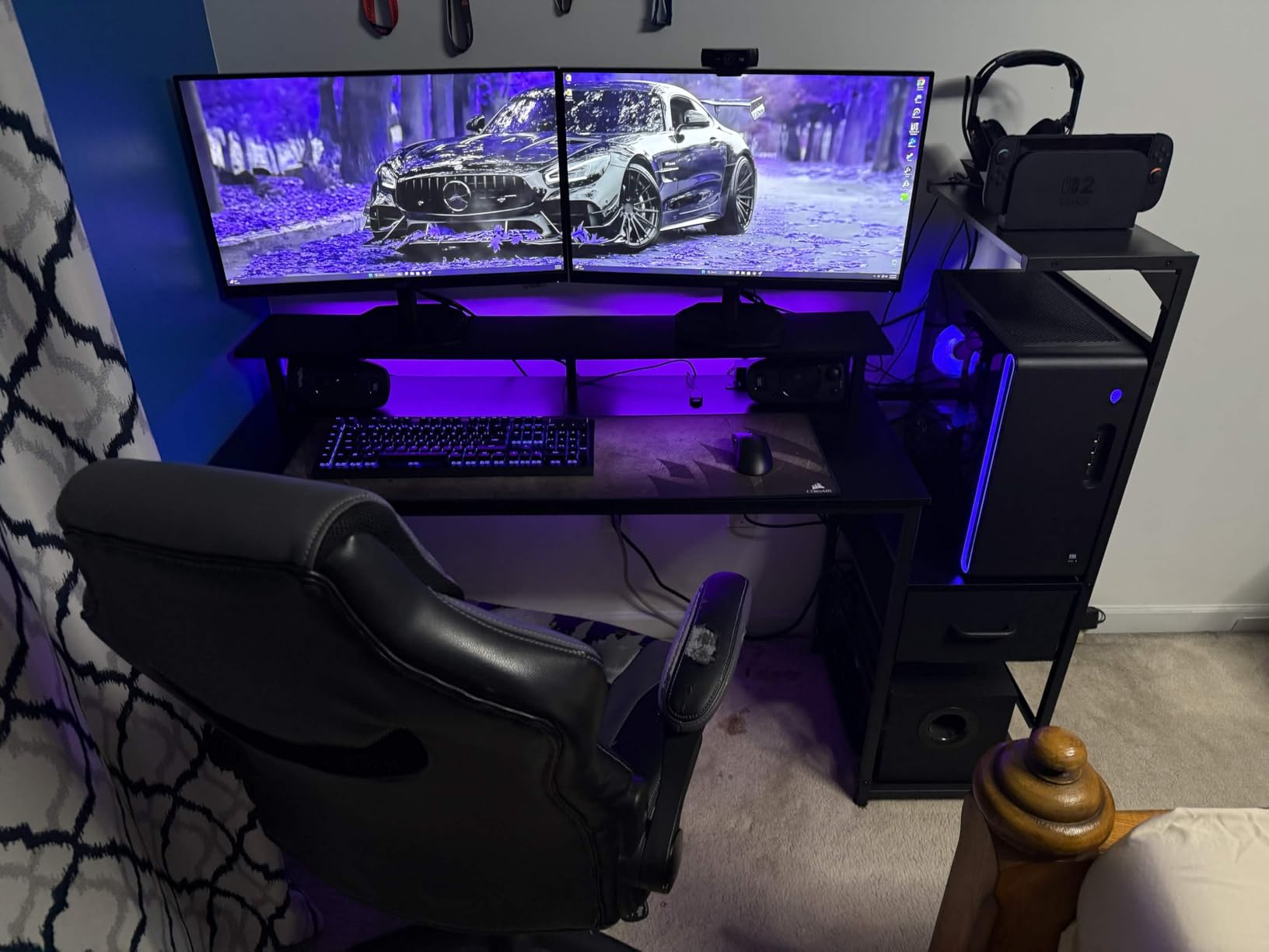 Casaottima 52 Inch Gaming Desk with USB Charging Ports & LED Light - Reversible Computer Desk with 3 Fabric Drawers, Monitor Stand, CPU Stand, and Side Hook, Modern Office Desk, Black customer photo 2