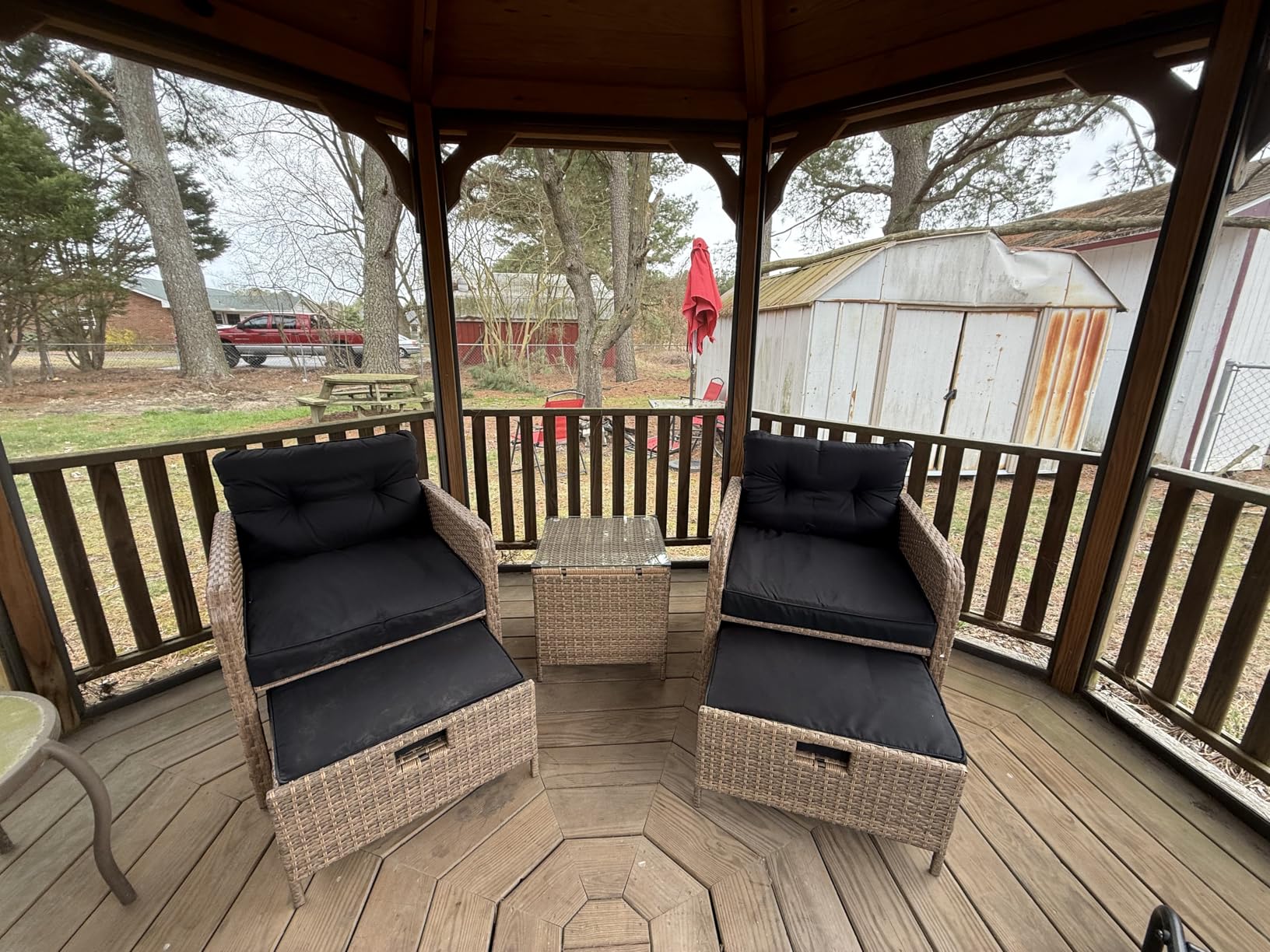 LHBcraft Outdoor Furniture 5 Piece Patio Conversation Set, PE Rattan Patio Set with Soft Cushions & Coffee Table, Outside Furniture with Hidden Ottoman for Porch, Lawn, Garden, Balcony, Brown customer photo 1