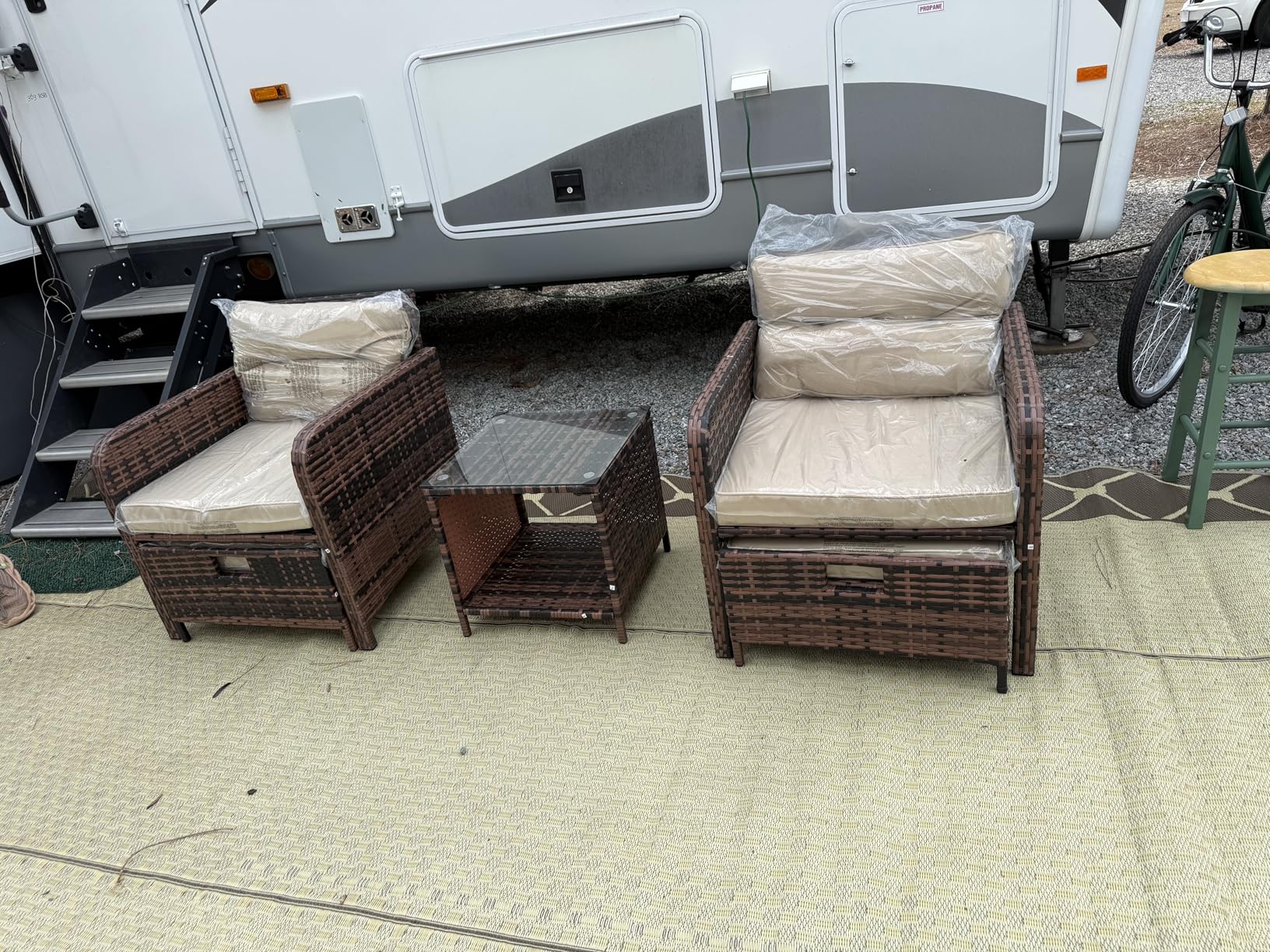 LHBcraft Outdoor Furniture 5 Piece Patio Conversation Set, PE Rattan Patio Set with Soft Cushions & Coffee Table, Outside Furniture with Hidden Ottoman for Porch, Lawn, Garden, Balcony, Brown customer photo 2