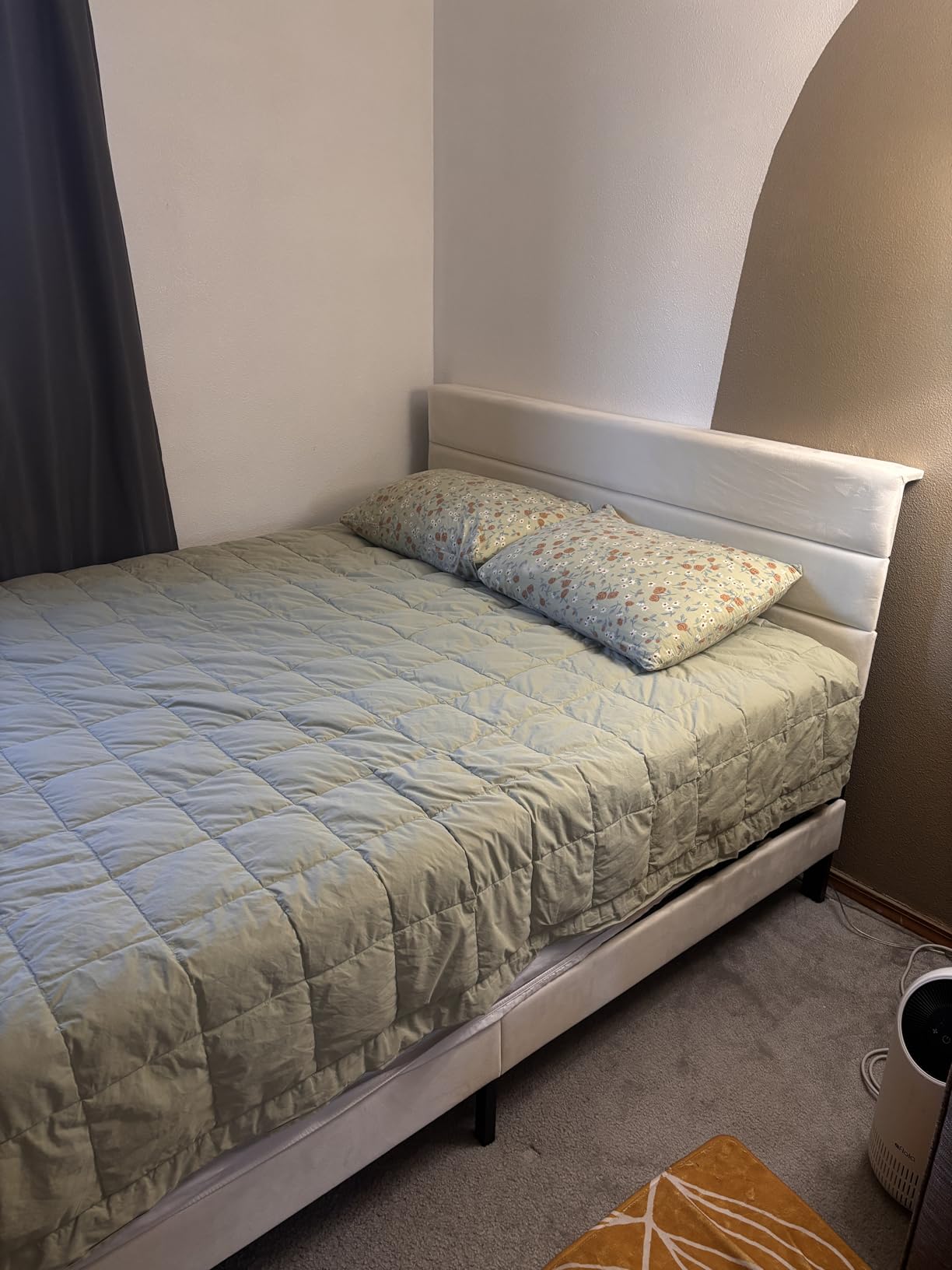 Queen Size Bed Frame, Platform Bed Frame with Velvet Upholstered Headboard, No Box Spring Needed, Sturdy Metal Support, Noise Free, Easy Assembly, Grey customer photo 1