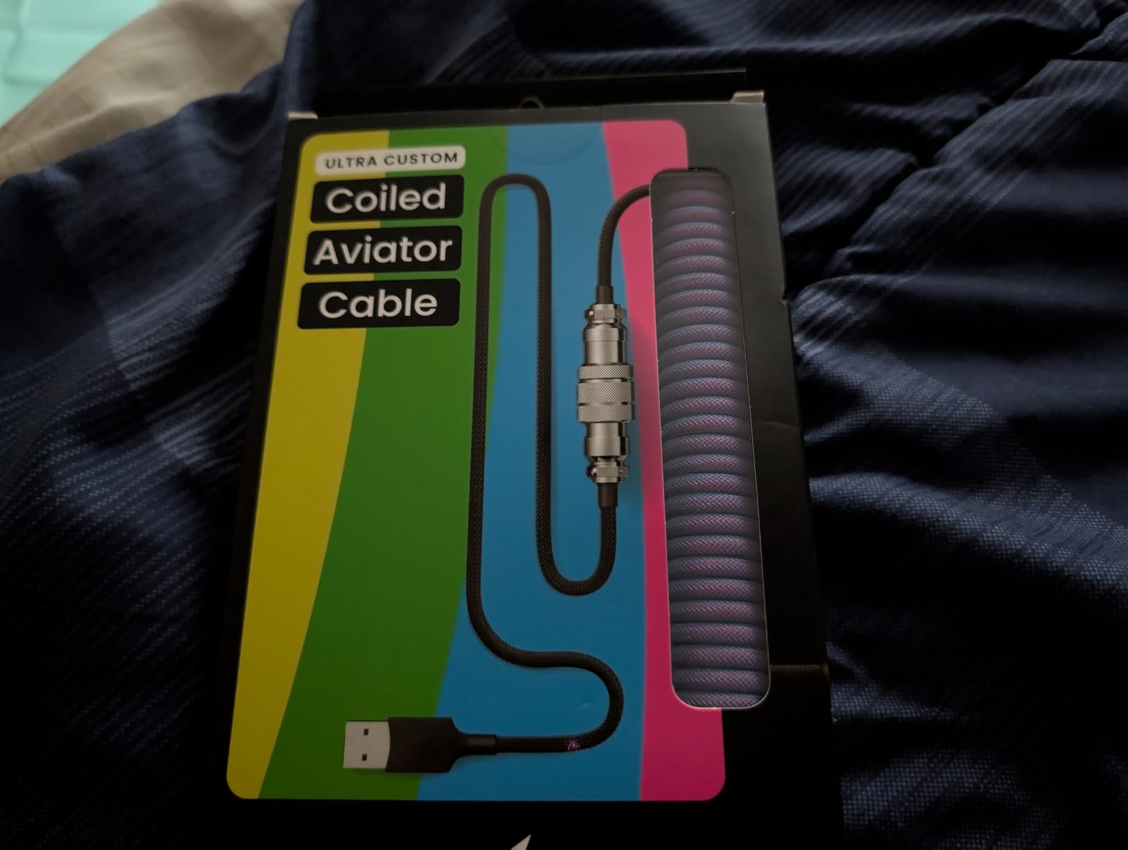 PWNAGE Ultra Custom Coiled Aviator USB C Cable for Gaming Keyboard, Double-Sleeved Mechanical Keyboard Cable with Detachable Metal Aviator, 1.8M USB-A to USB-C, Pink Color (White on White) customer photo 1