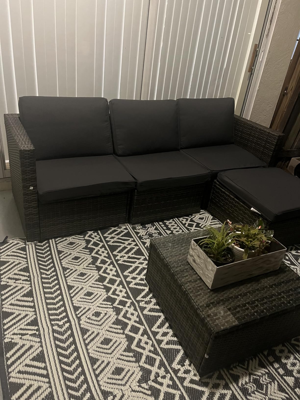 Wisteria Lane 5-Pieces Outdoor Patio Furniture Set, All Weather Wicker Rattan Sectional Sofa, Patio Conversation Set with Cushions & Glass Coffee Table for Backyard Porch Garden Balcony, Grey customer photo 1