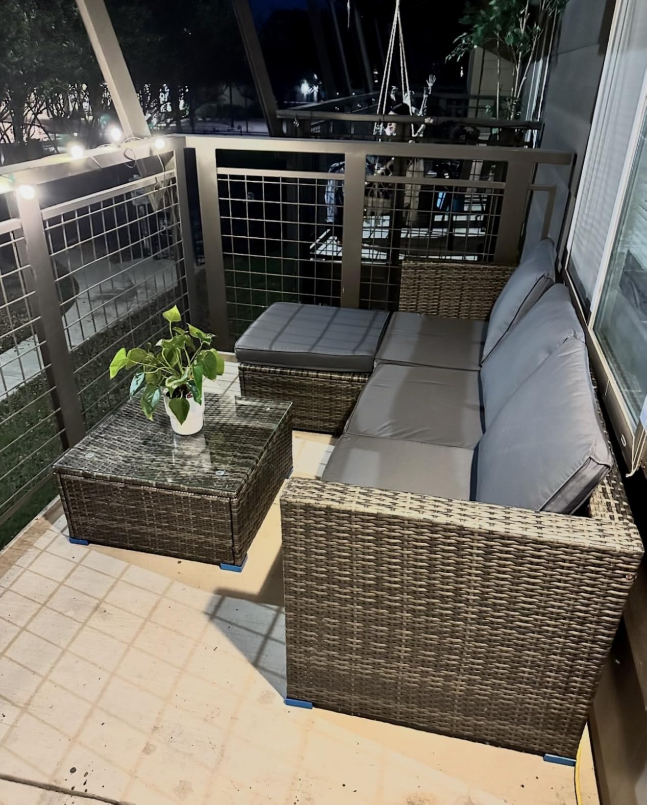 Wisteria Lane 5-Pieces Outdoor Patio Furniture Set, All Weather Wicker Rattan Sectional Sofa, Patio Conversation Set with Cushions & Glass Coffee Table for Backyard Porch Garden Balcony, Grey customer photo 2