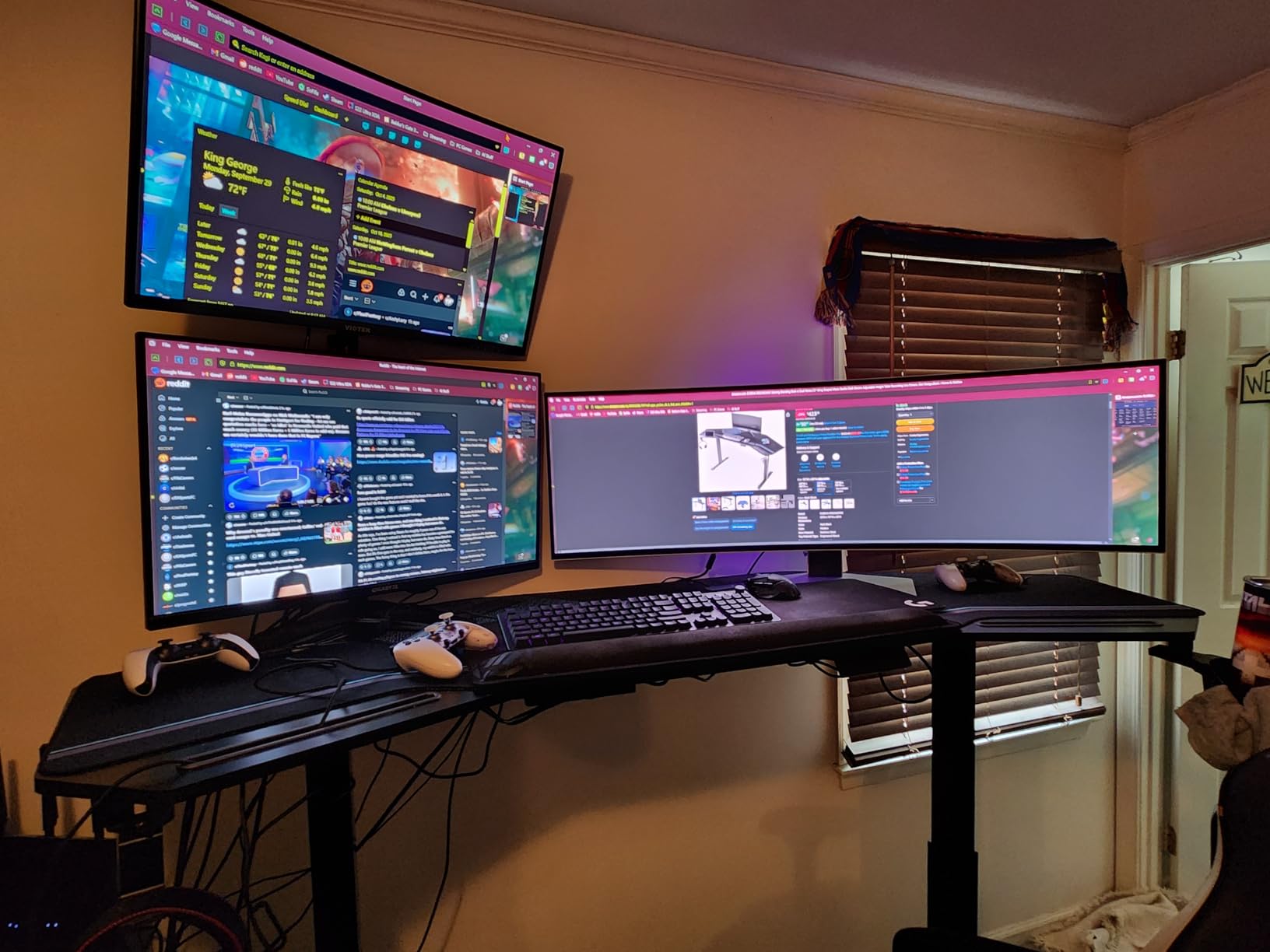 EUREKA ERGONOMIC Aero 55 Inch W Shaped Electric Standing Desk, Height Adjustable Computer Gaming Desk with LED Monitor Shelf, Mouse Pad, Headphone Hook, Cup Holder, Carbon Black customer photo 1