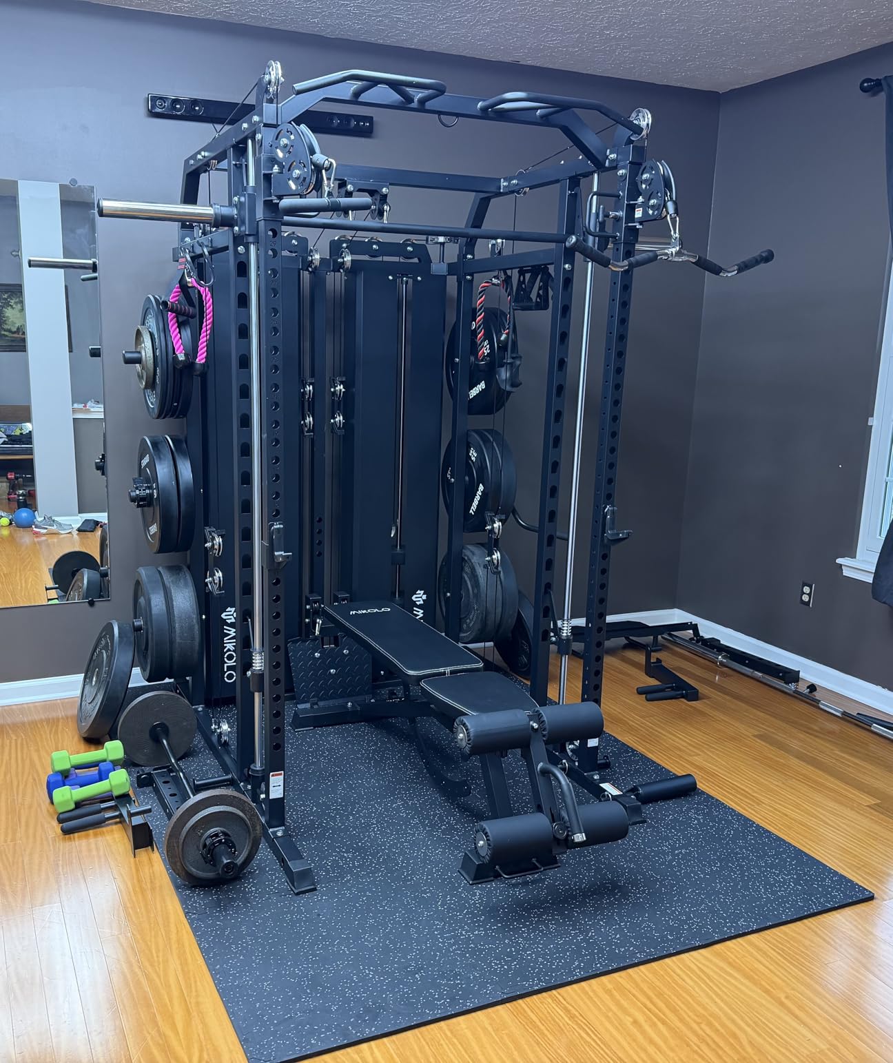 Mikolo Smith Machine with Weight Stack, Power Cage Home Gym System with LAT Pulldown & Cable Crossover, Multi-Functional Trainer with Dual Pulley System, Includes 10+ Free Attachments customer photo 2