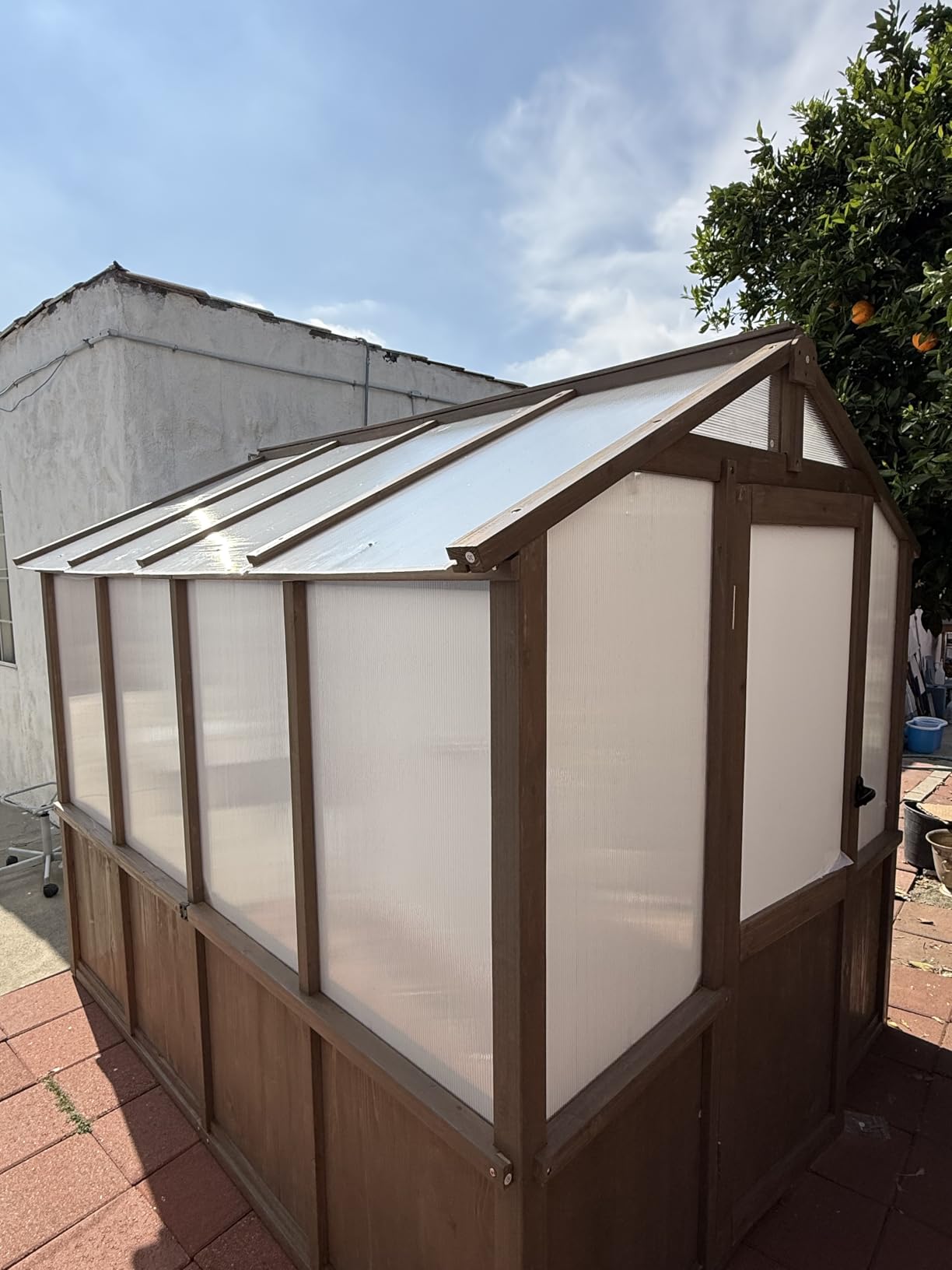 Aoxun 6x8 FT Wooden Greenhouse for Outdoors, Polycarbonate Panel Walk-in Green House Kit with Adjustable Roof Vent and Lockable Door, Heavy Duty Cedar Greenhouse for Outside, Backyard Garden, Natural customer photo 1