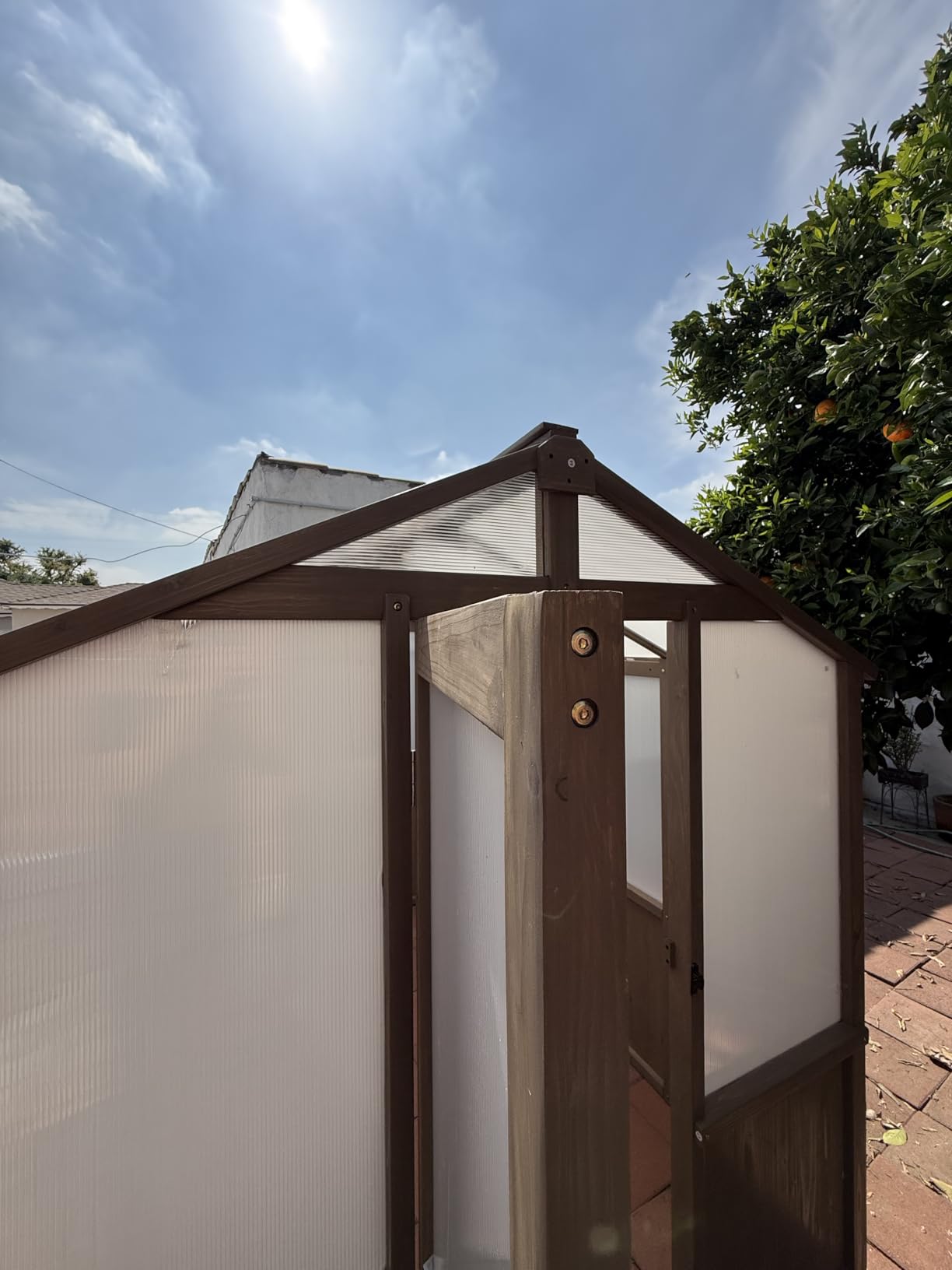 Aoxun 6x8 FT Wooden Greenhouse for Outdoors, Polycarbonate Panel Walk-in Green House Kit with Adjustable Roof Vent and Lockable Door, Heavy Duty Cedar Greenhouse for Outside, Backyard Garden, Natural customer photo 2