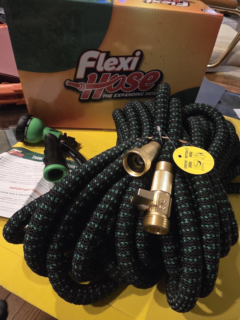 Flexi Hose with 8 Function Nozzle, 50FT - Lightweight Expandable Garden Hose, No-Kink Flexibility, 3/4 Inch Solid Brass Fittings and Double Latex Core - Green customer photo 1