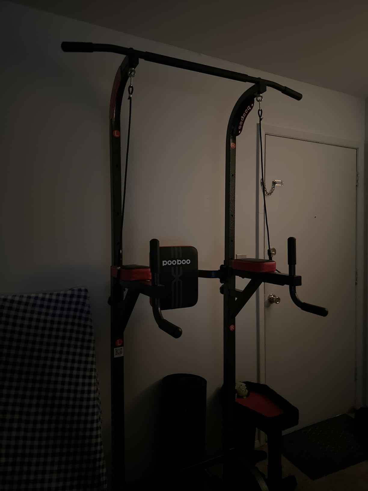 Pooboo Power Tower Dip Station Pull Up Bar for Fitness Home Gym Workout,450 Pounds Multi-Function Adjustable Height Fitness Strength Training Exercise Equipment,with Power Elastic Ropes customer photo 2