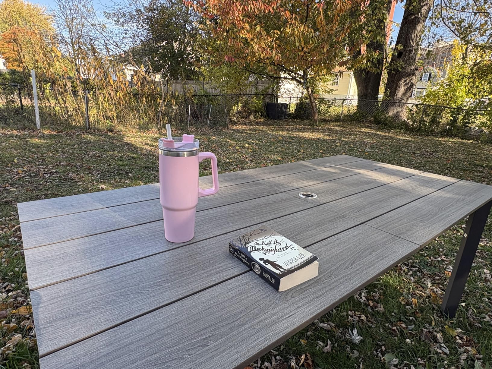 Outdoor Dining Set for 6, Aluminum Patio HDPS Outdoor Table and Chairs Set with Umbrella Hole, All Weather Patio Furniture Set, 7 Piece Patio Dining Table Set (Charcoal) customer photo 2