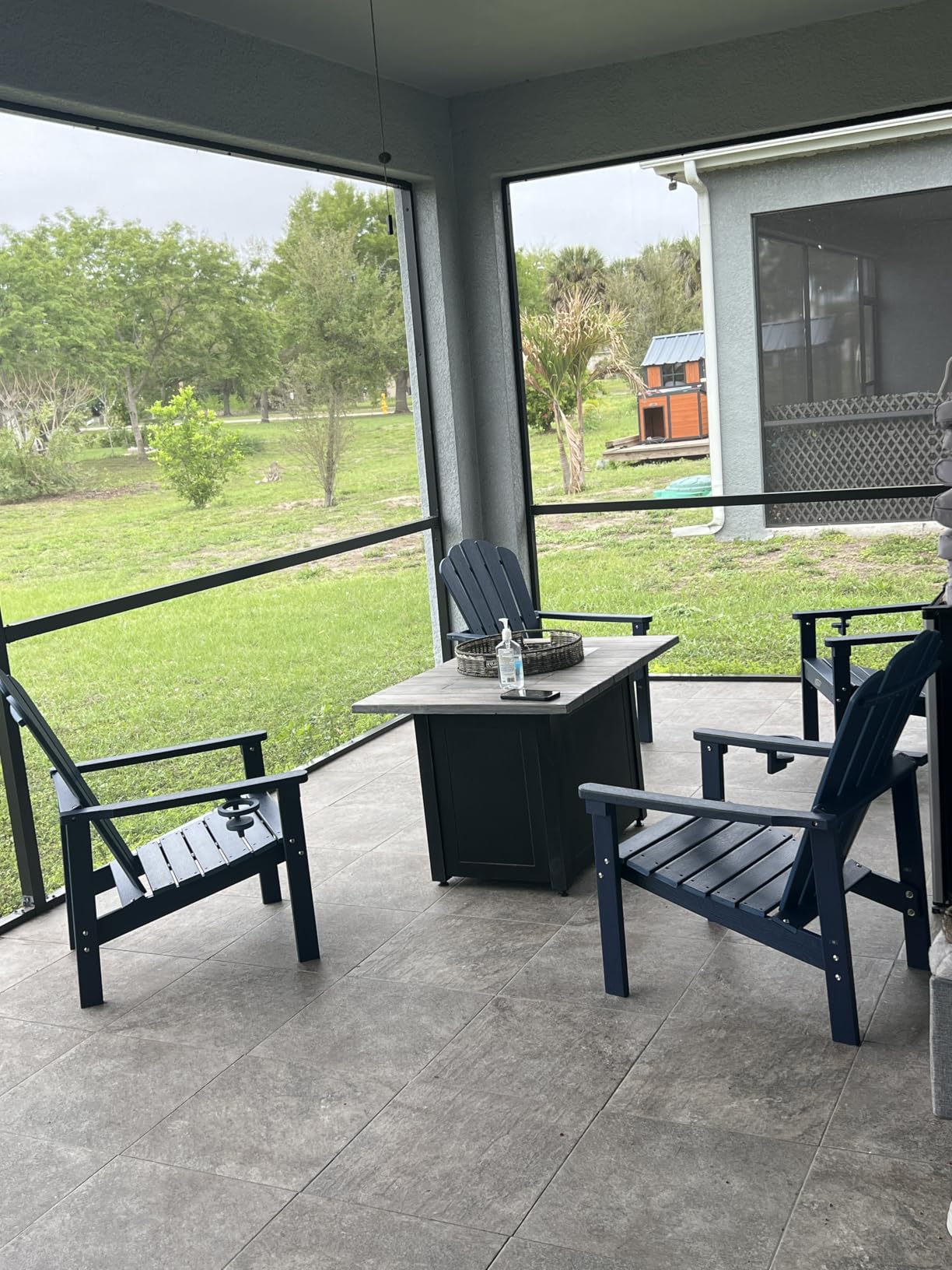 Stackable Adirondack Chair Set of 4, HDPE All-Weather Adirondack Chairs - Durable and Space Saving, Plastic Outdoor Fire Pit Chairs with Cup Holder,Wood customer photo 1