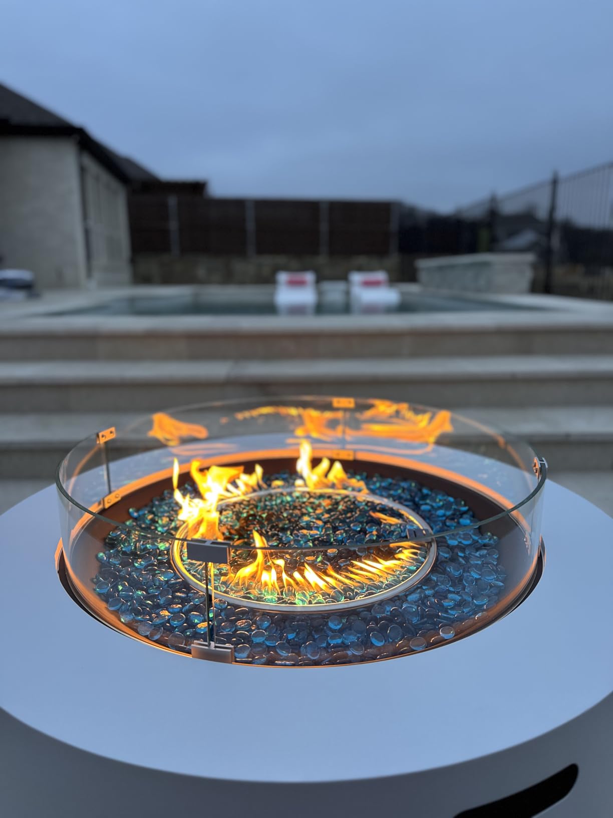 UPHA 56-inch Outdoor Propane Gas Fire Pit Table 50000 BTU Iron Rectangle Firepit for Outside Patio with Tank Hidden Table, Wind Guard, Removable Lid, Blue Glass Rocks, Rain Cover, Grey customer photo 1
