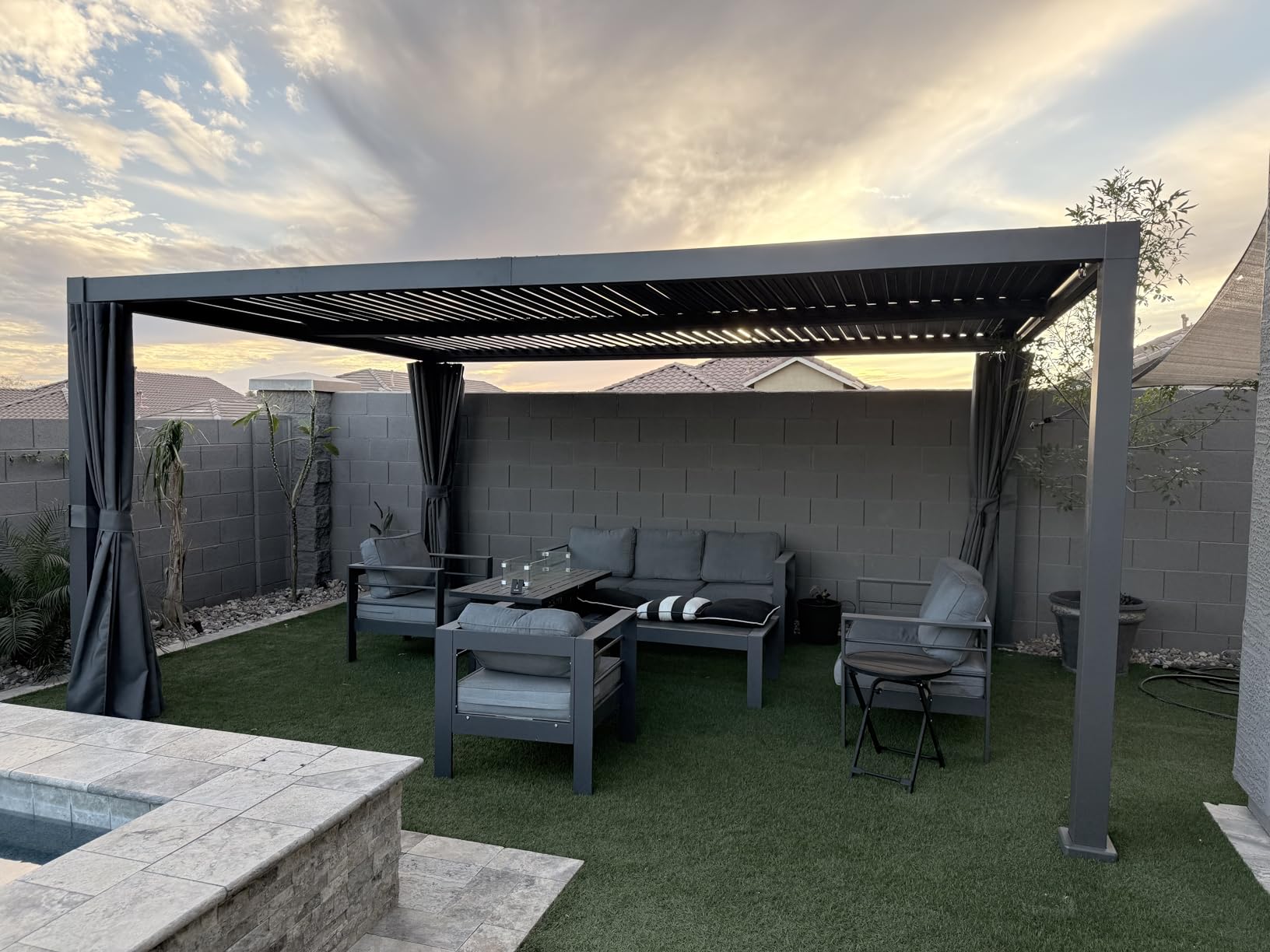 Aoxun Louvered Pergola 10' x 10' 96S Outdoor Metal Pergola with Adjustable Top for Decks, Gardens and Backyards, Easy Assembly via Structural Patent, Gray customer photo 1