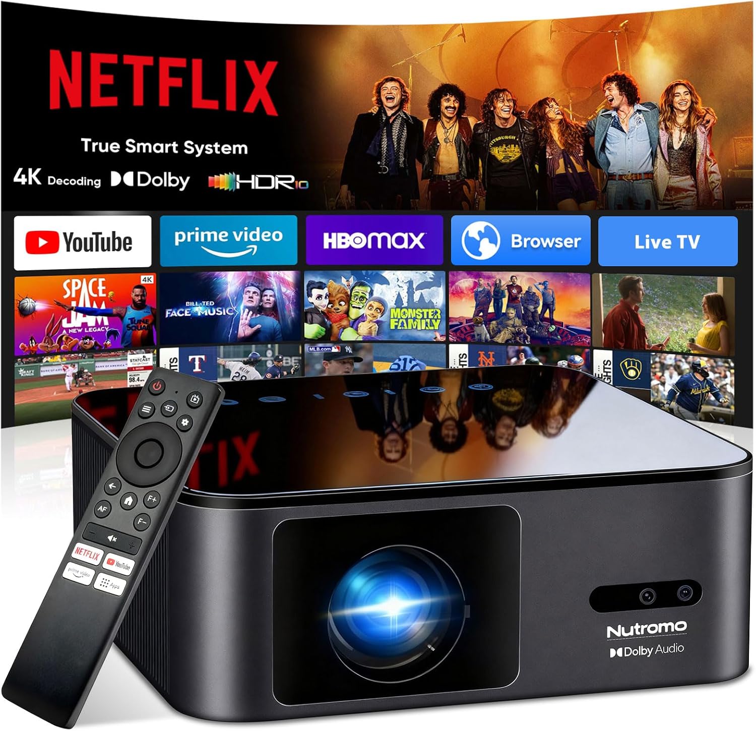 4K Decoding Outdoor Projector Compatible with Netflix [2000 ANSI/AI Auto Focus] Smart Movie Projector with WiFi and Bluetooth, 20W Dolby Audio, Dust-Proof, Built-in Apps, HDR10 Projector with 120