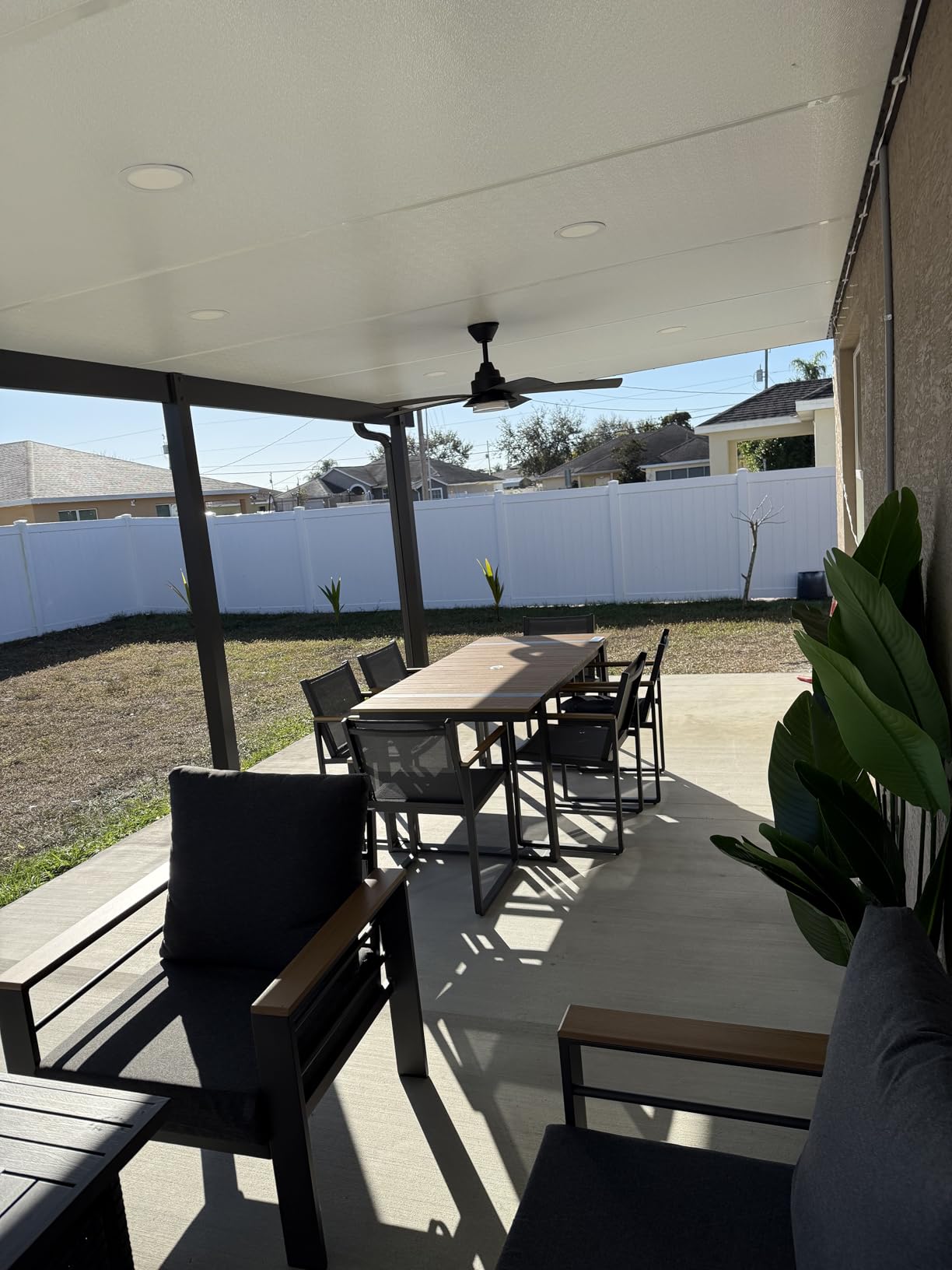 Outdoor Dining Set, HDPS + Aluminum Patio Table and Chairs Set with U-Shaped Base, 7 Piece Outdoor Furniture Set with Umbrella Hole, Patio Dining Table Set for Garden, Backyard (Gray-Teak) customer photo 1