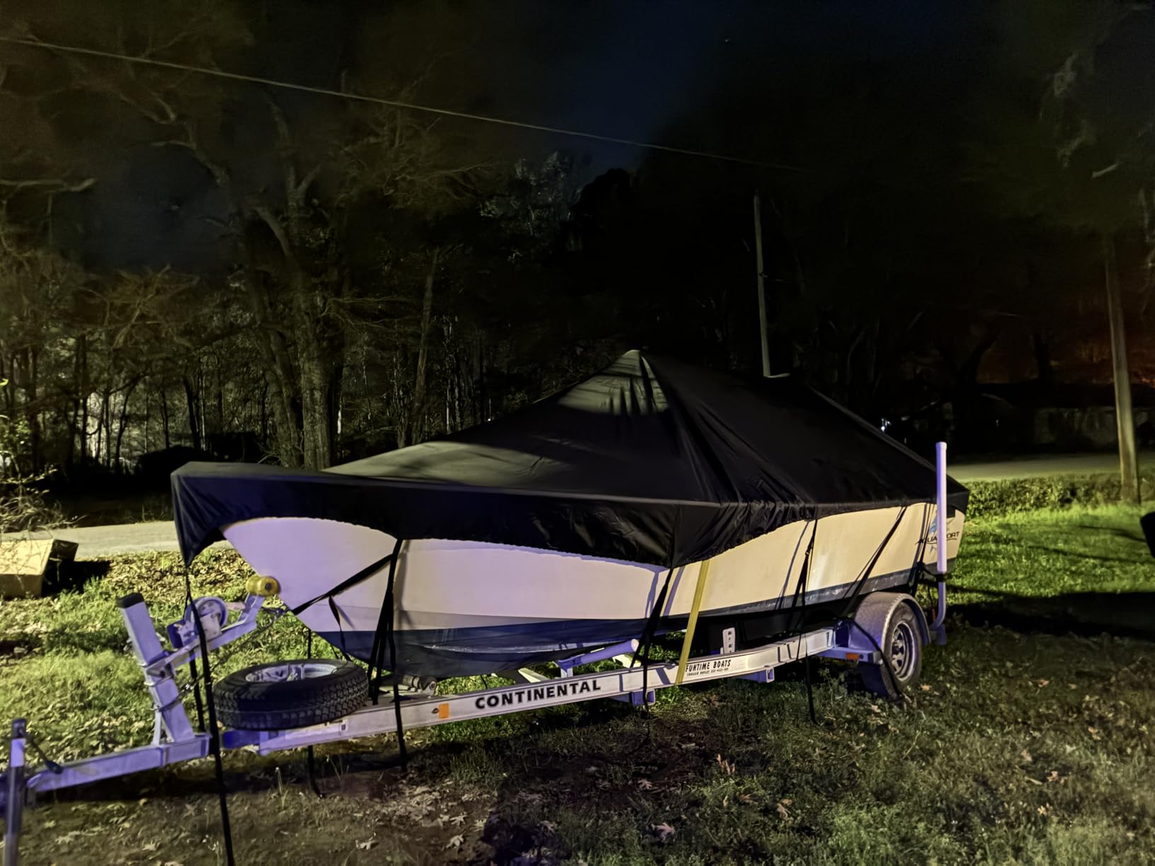 Waterproof 1200D PU Boat Cover, Heavy Duty 23'- 24' Marine Grade Trailerable Polyester Canvas, Fits 23-24ft V-Hull, Runabout, Fishing Boat, Pro-Style Bass Boat with Tightening Strap, Darkgray customer photo 1