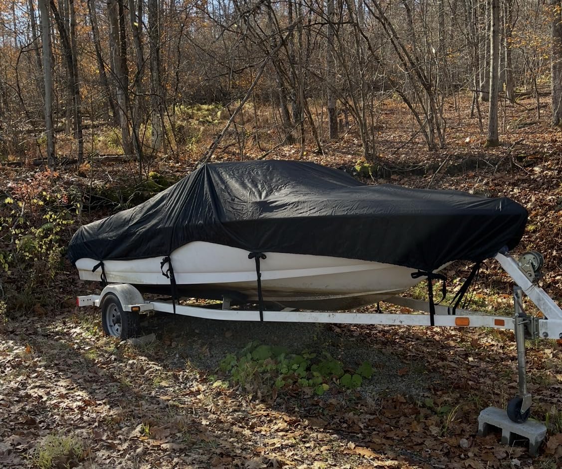 Waterproof 1200D PU Boat Cover, Heavy Duty 23'- 24' Marine Grade Trailerable Polyester Canvas, Fits 23-24ft V-Hull, Runabout, Fishing Boat, Pro-Style Bass Boat with Tightening Strap, Darkgray customer photo 2
