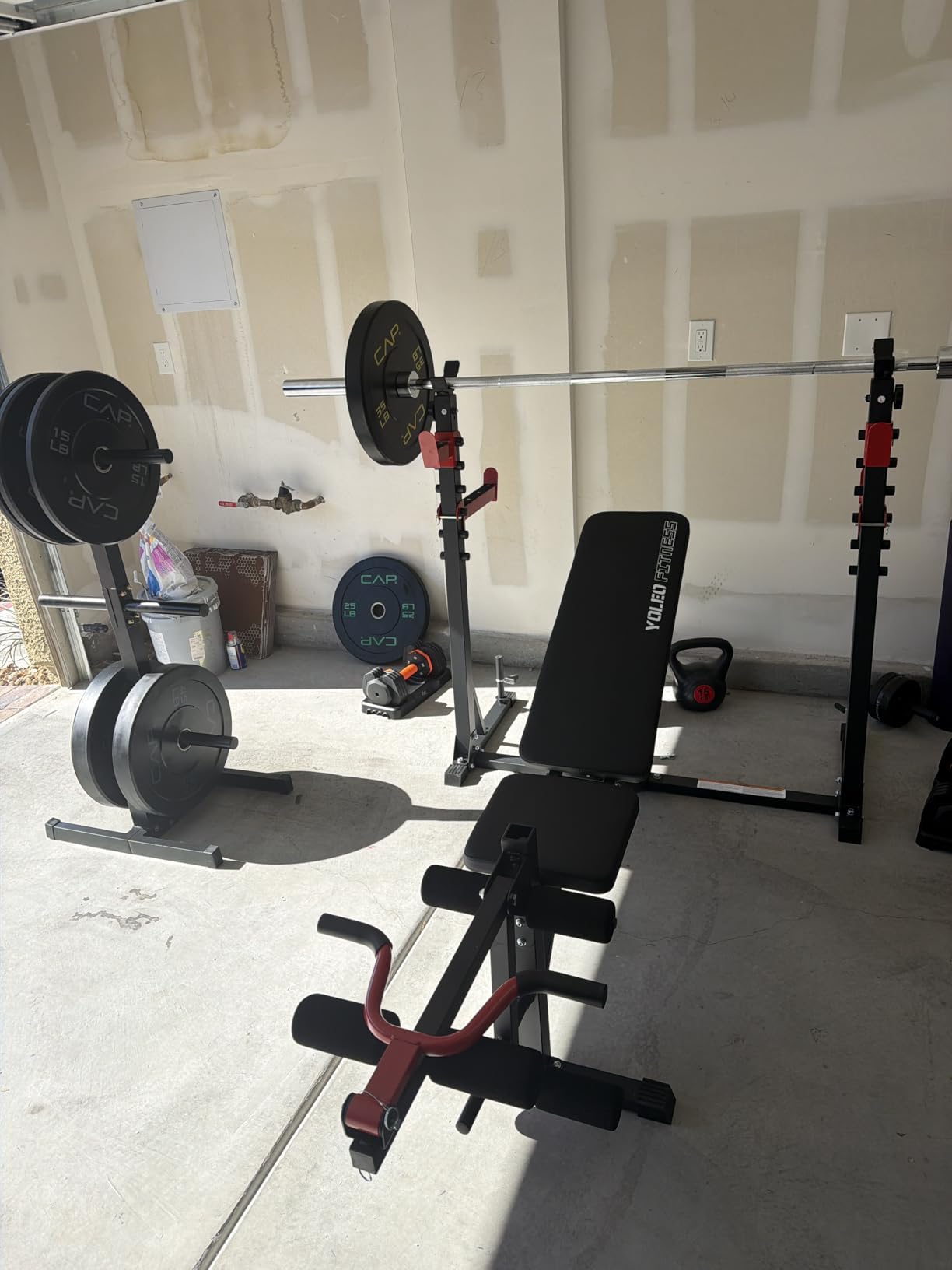 Yoleo Weight Bench with Rack - Bench Press Set, Leg Extension, Preacher Curl & Flat/Incline/Decline Full Body Workout Bench, Adjustable Olympic Weight Benches for Home Gym(47.44IN WIDE GRIP) customer photo 1