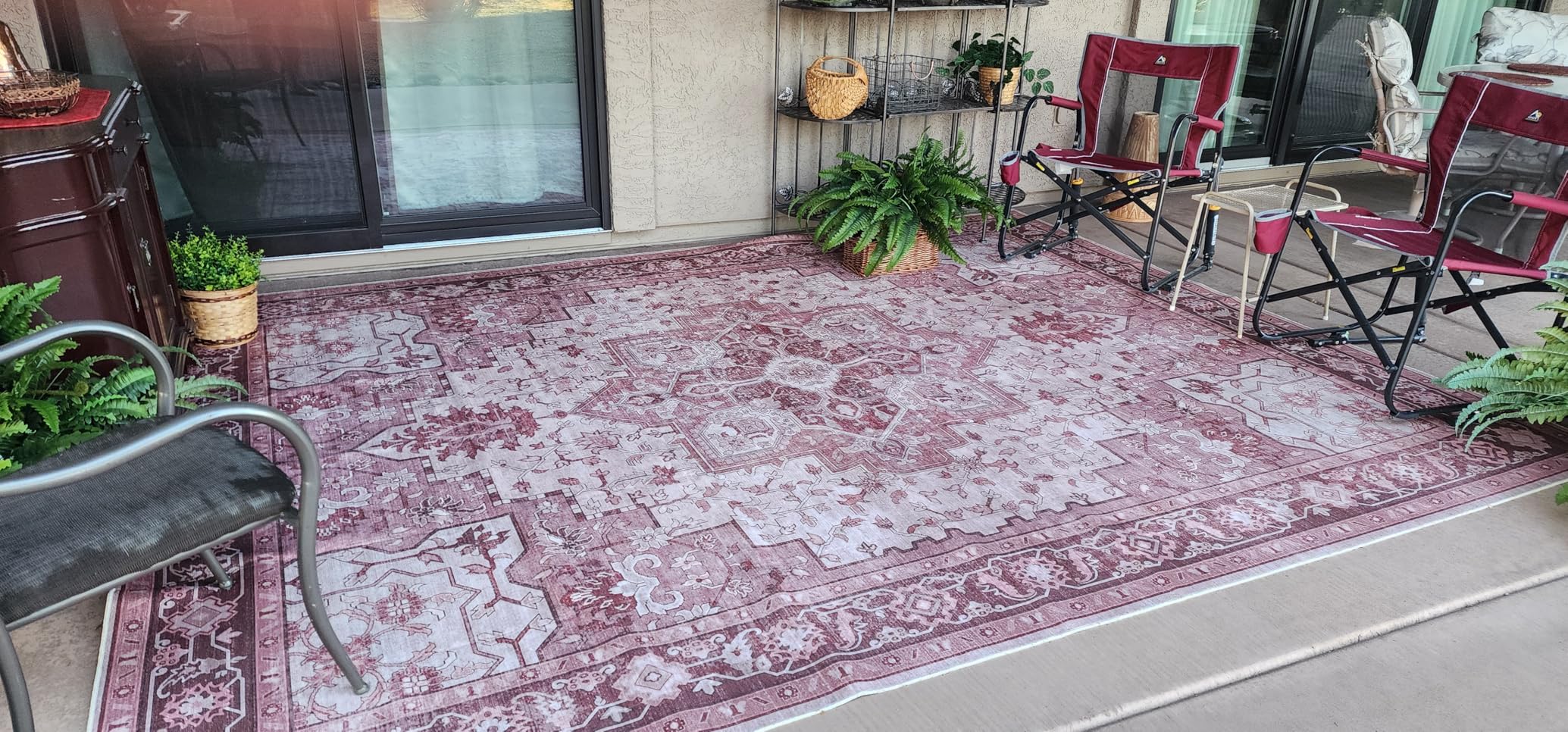 GENIMO Outdoor & Indoor Area Rug 5'x8', Waterproof, Non-Shedding, Easy Cleaning, Boho Mat for Patio, Living Room, Balcony, Dining Room, RV, Deck, Bedroom, Camping, Outside Carpet,Blue customer photo 1