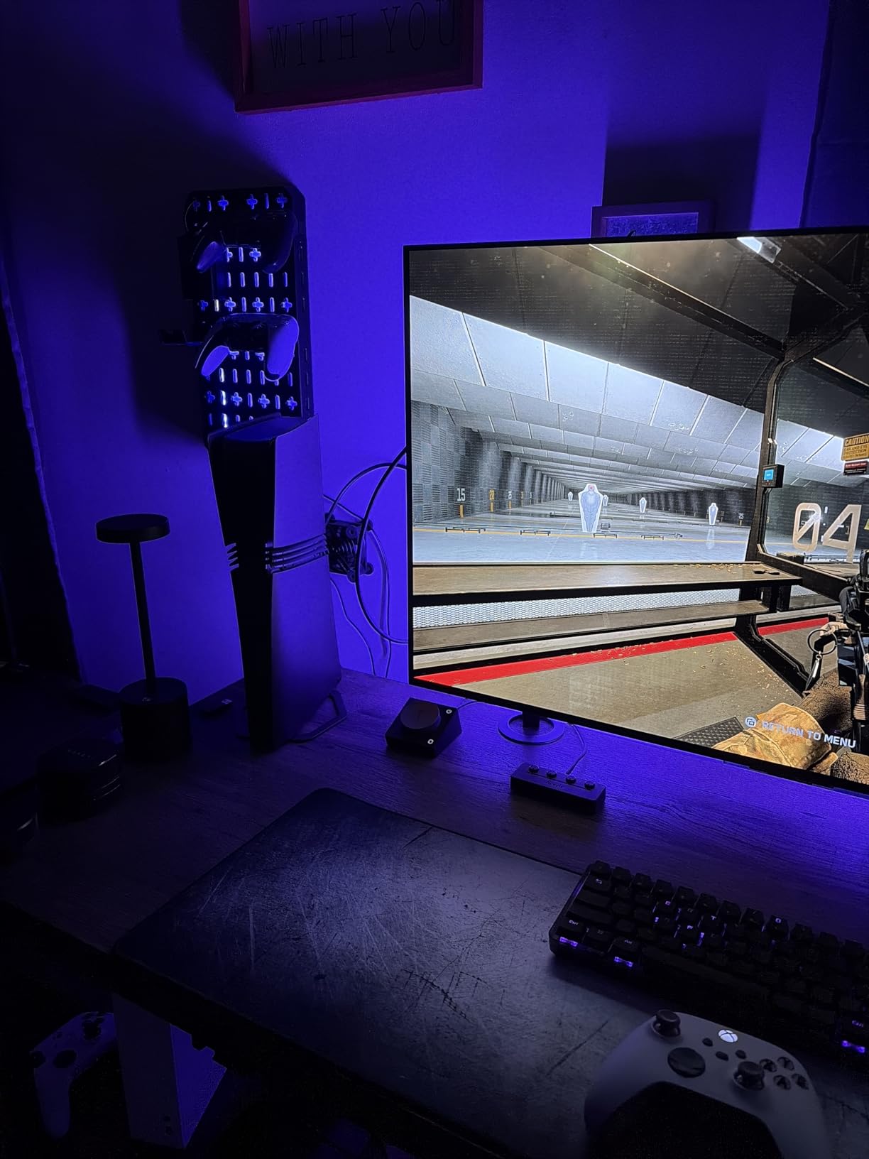 KDD 6 in 1 RGB Gaming Desk Accessories - No Drill Desk Organizer with Phone Stand/Storage Box/Headset & Controller Holder/Hooks, Freestanding Gaming Pegboard for Office & Home Desktop Decor Organizer customer photo 2