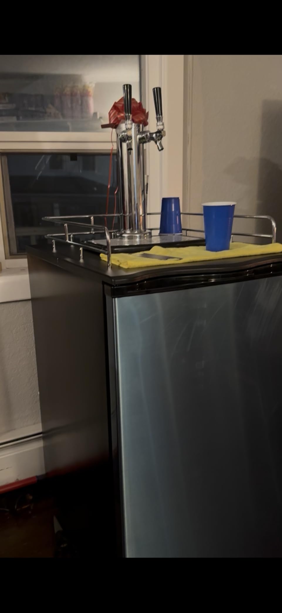 Beer Kegerator, Dual Tap Draft Beer Dispenser, Full Size Kegerator and Keg Beer Cooler With Shelves & Drip Tray & 4 Casters customer photo 1