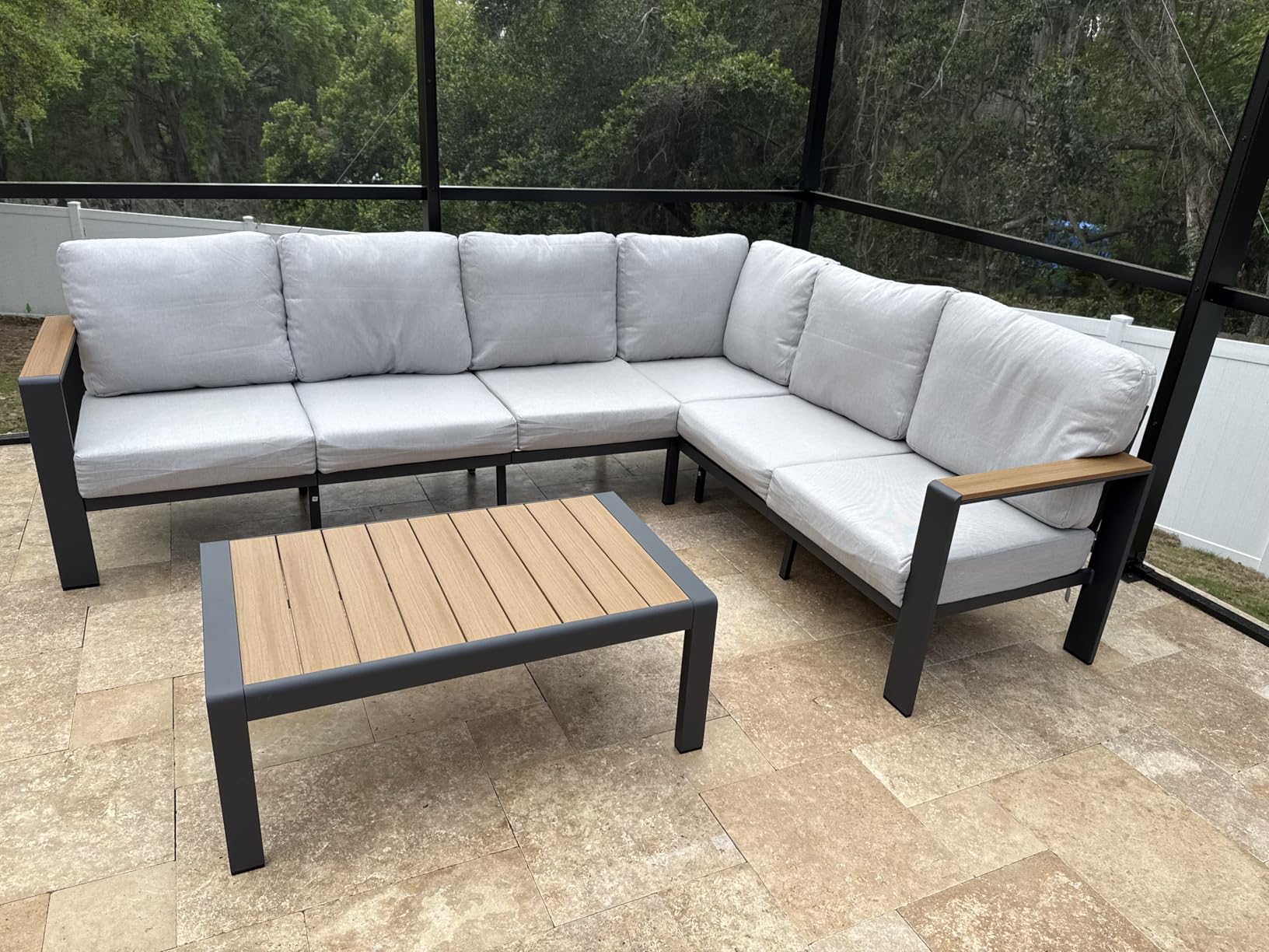 Aluminum Outdoor Patio Furniture Set 8 Seats, Outdoor Sectional Corner Sofa, Patio Conversation Set with Coffee Table & Washable Cushions, Furniture Set for Porch, Balcony, Deck, Graphite customer photo 1