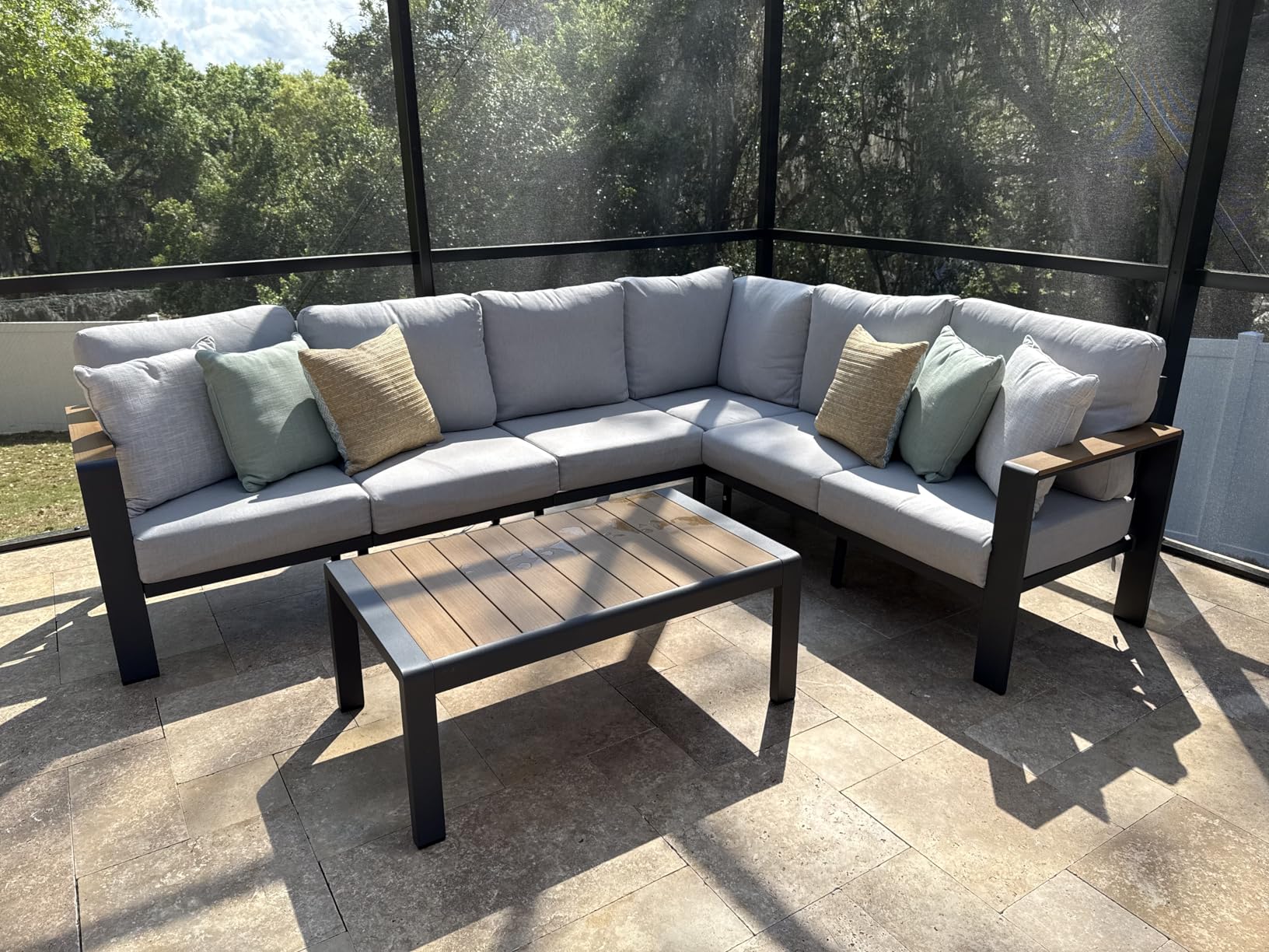 Aluminum Outdoor Patio Furniture Set 8 Seats, Outdoor Sectional Corner Sofa, Patio Conversation Set with Coffee Table & Washable Cushions, Furniture Set for Porch, Balcony, Deck, Graphite customer photo 2