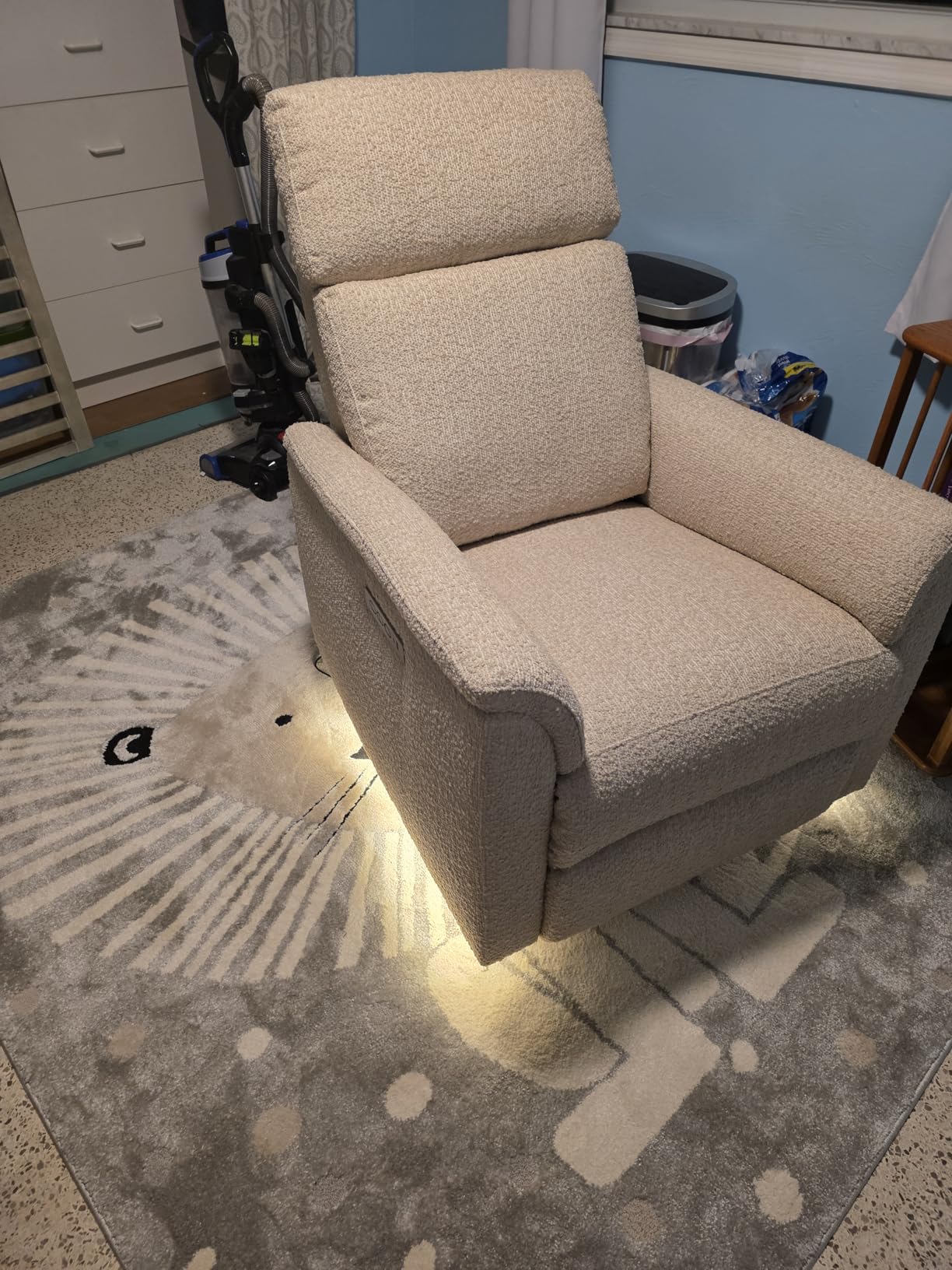 CHITA Power Swivel Glider for Adults with Nightlight, Nursery Recliner Chair with Power Headrest for Living Room, Bedroom, Water-Resistant Boucle Fabric, Boucle Fabric in Pearl customer photo 1