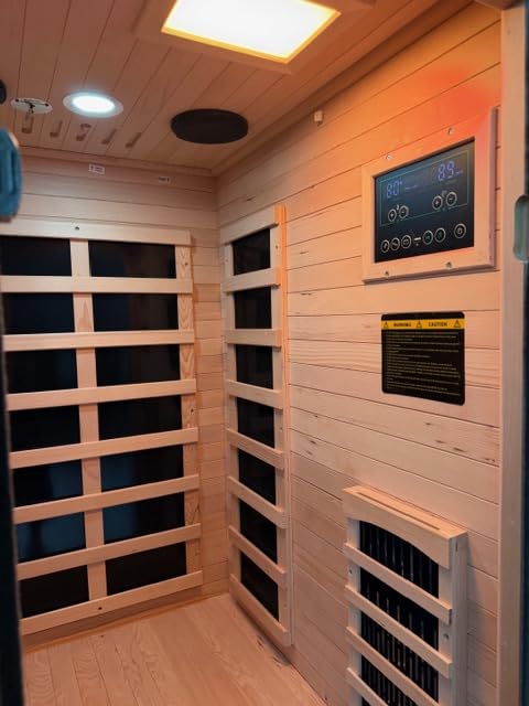 ENSTVER Infrared Wood Sauna 6.4Ft 1-2 Person, Luxury Full Spectrum Far Infrared Sauna Features Low EMF 1745w 7-Light Dynamic & Music Speakers, Canadian Hemlock Dry Indoor Saunas for Home & Gym customer photo 1