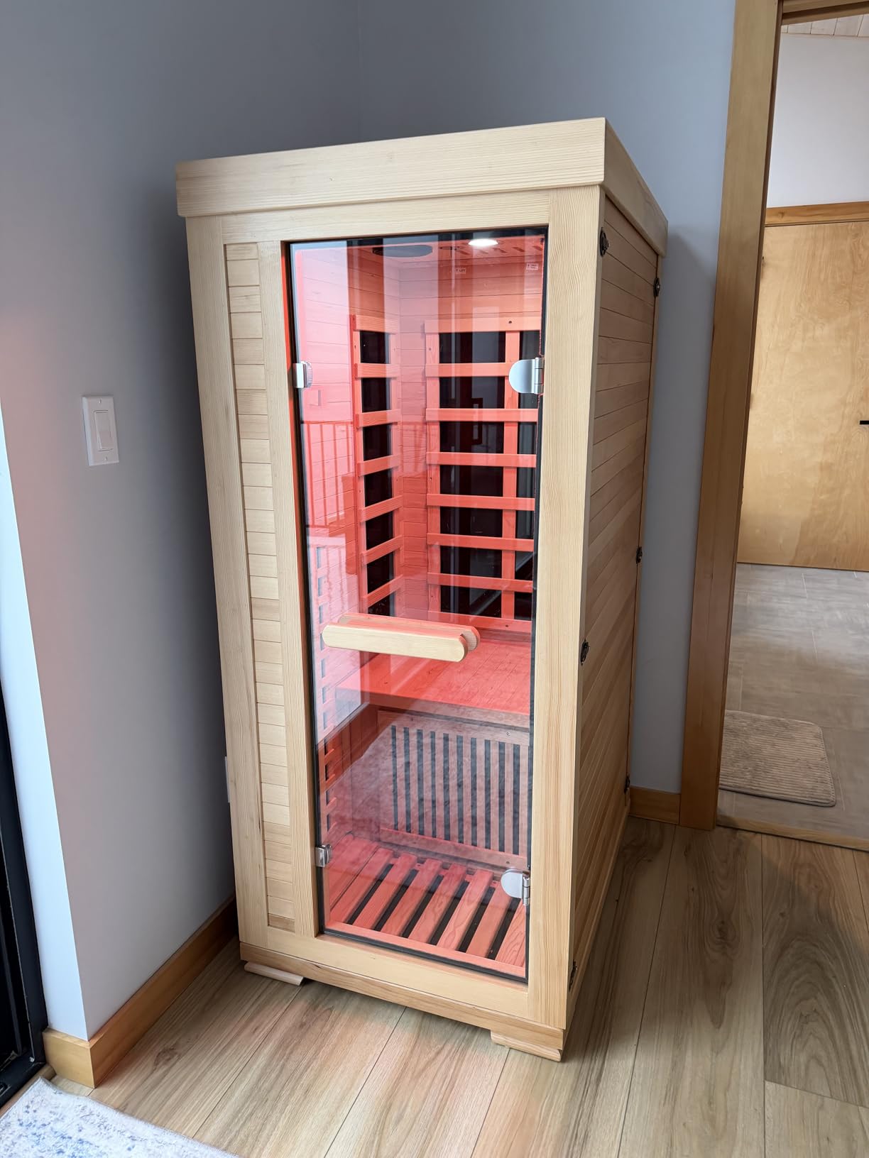 ENSTVER Infrared Wood Sauna 6.4Ft 1-2 Person, Luxury Full Spectrum Far Infrared Sauna Features Low EMF 1745w 7-Light Dynamic & Music Speakers, Canadian Hemlock Dry Indoor Saunas for Home & Gym customer photo 2