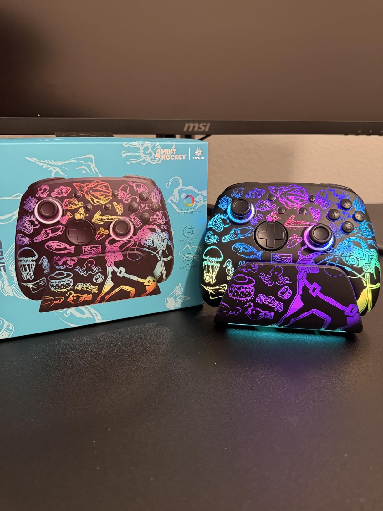 Switch 2 Pro Controller with Charging Dock for Nintendo Switch2/1/OLED, Luminex Wireless Controller with One-Key Wake Up/Hall Effect/7 LED Colors/Turbo, RGB Aesthetic Gaming Setup - Dave the Diver Official Licensed customer photo 1